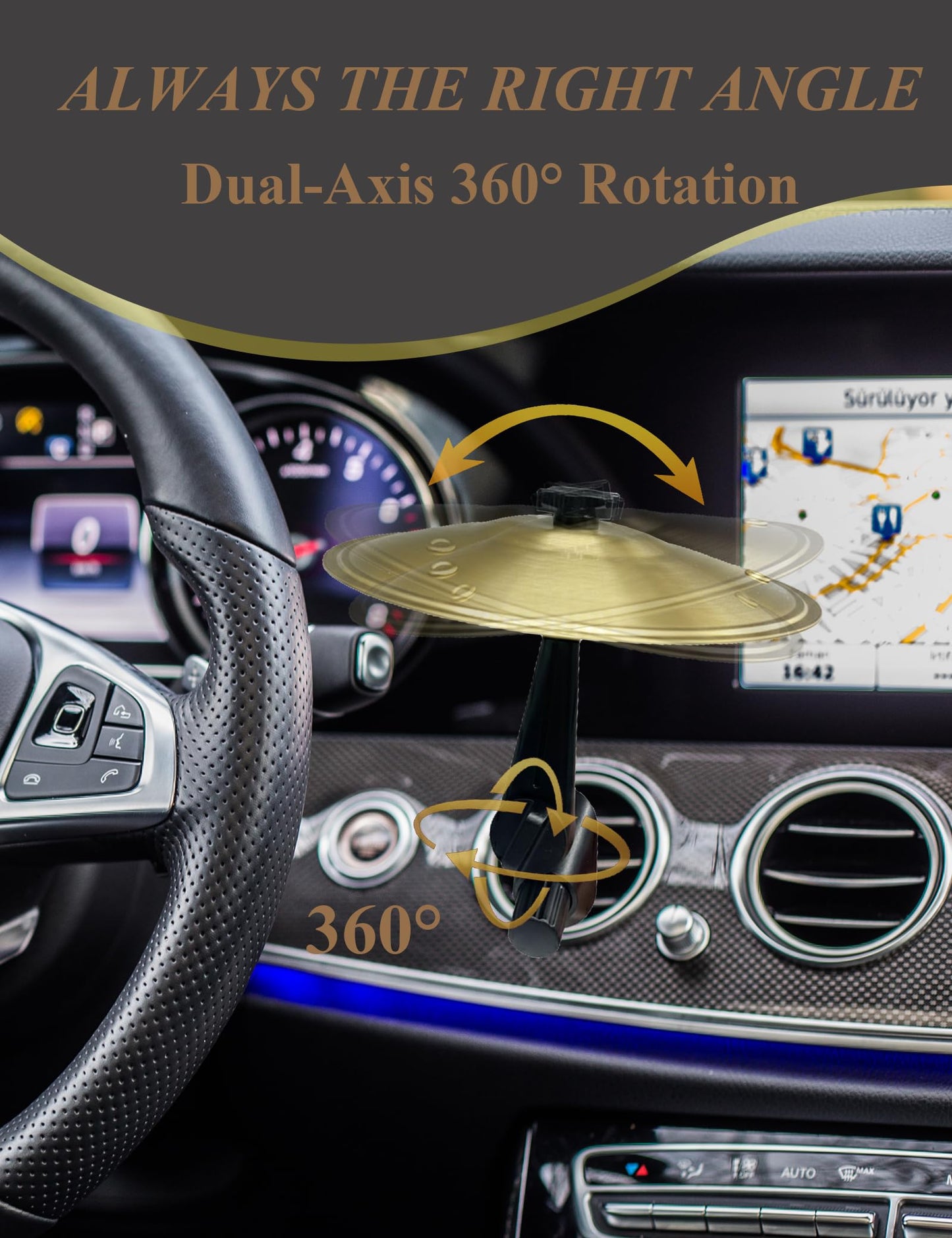 Car Cymbal Air Vent, 2026 Upgraded Thicker Metal Dashboard Cymbal with Crisper Sound, Funny Mini Car Gadgets & Drummer Gifts for Men, Stress Relief Car Mini Drum Toy Easy Installation Gold & Silver