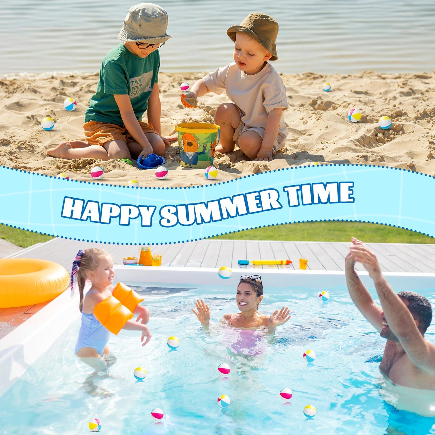 96 Pcs Beach Stress Balls Bulk 2" Mini Relief Stress Ball Pu Foam Squeezy Balls Summer Swimming Pool Game Toy Rainbow Beach Ball for Hawaiian Beach Birthday Party Favor School Carnival Reward