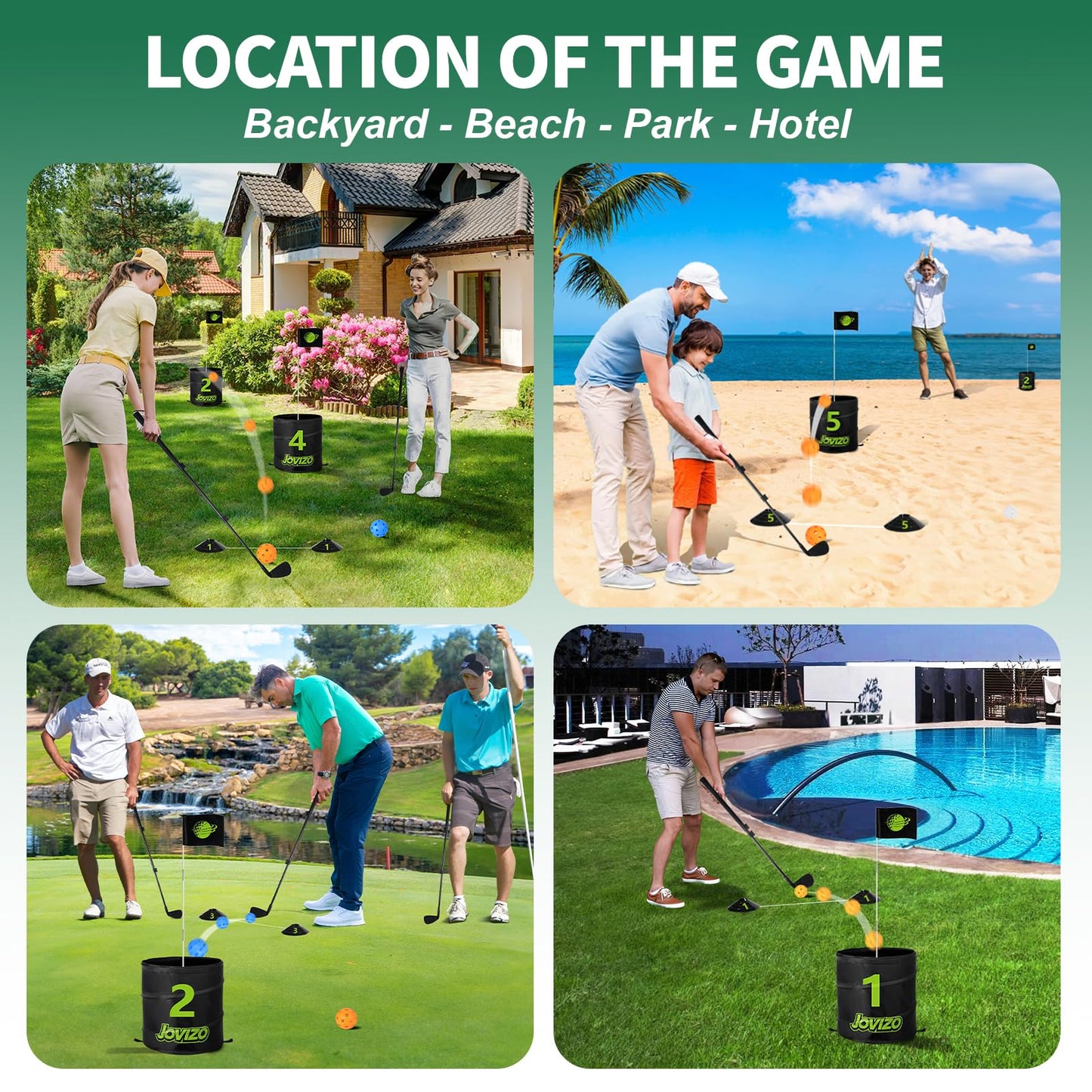 Jovizo Golf Chipping Game with 2 Retractable Clubs & 9 Holes, Portable Golf Set for Adults Kids, Outdoor Indoor Sports Practice Toy Gift for Family Play Yard, Backyard, Lawn, Beach