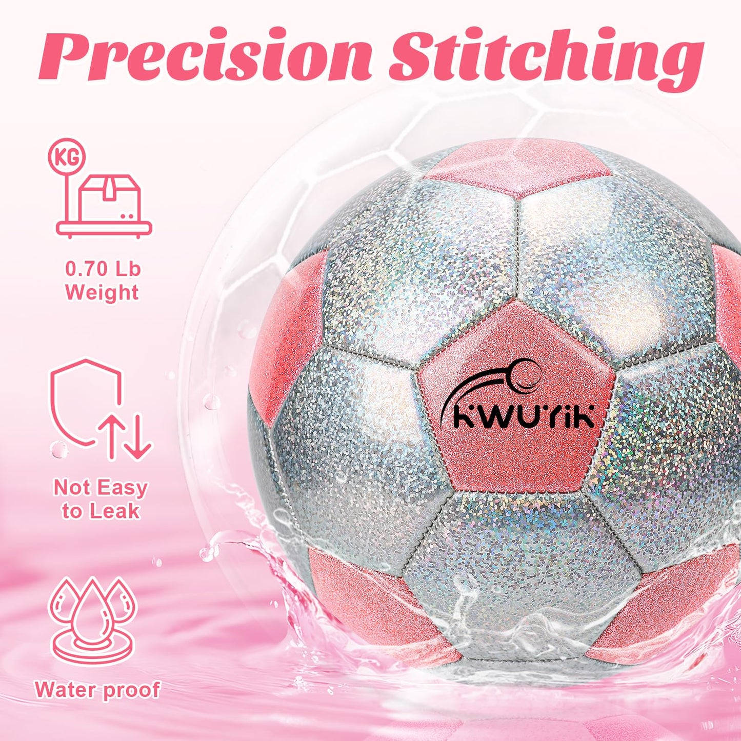 OKWUYiK Soccer Ball Size 3 Glitter Pink & Silver Spliced with Pump Toddler Soccer Ball for Kids Aged 3-6 Outdoor Training Ball for Girls Boys Children Youth Teens (Pink & Silver Spliced, 3)