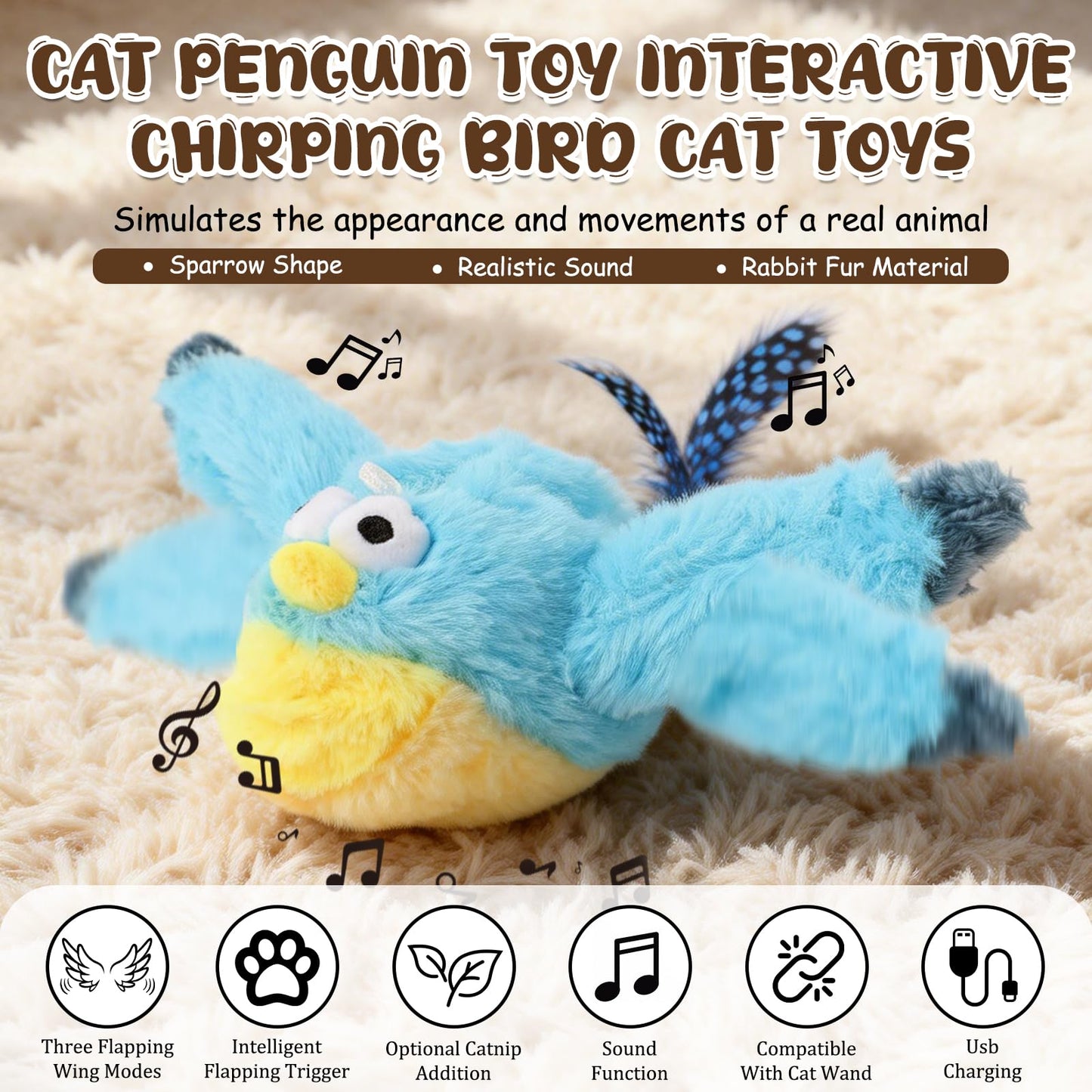Interactive Chirping Bird Cat Toy,2026 New Flying Bird Cat Toy Flapping Bird Toy,Simulation Chirping Bird Toys Interactive Cat Toys for Bored Indoor Adult Cats (A)