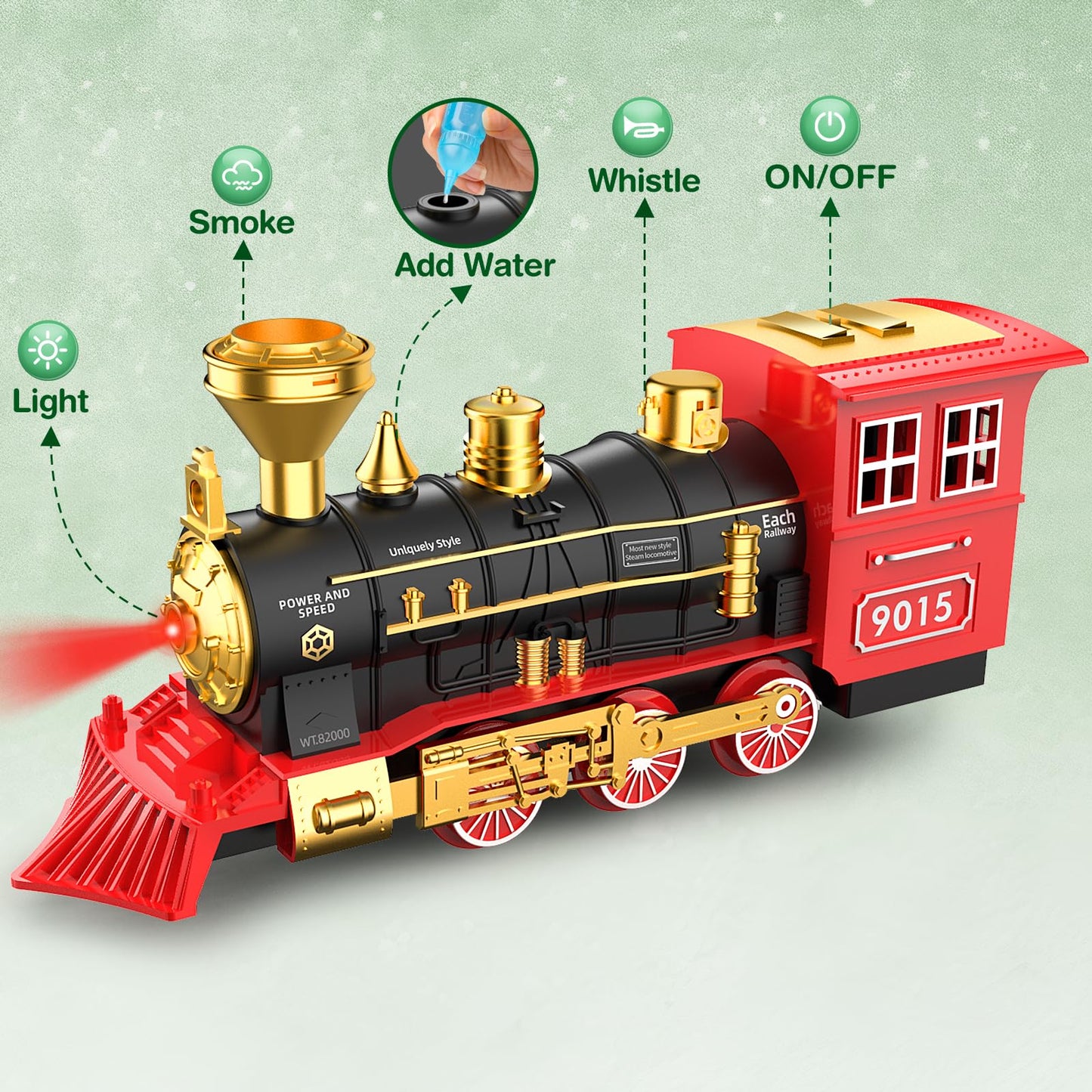 Hot Bee Train Set - Train Toys for Boys with Smokes, Lights and Sound, Toy Train Set for Under Christmas Tree, Toddler Model Trains for 3 4 5 6 7 8+ Years Old Kids Christmas Toys Gifts