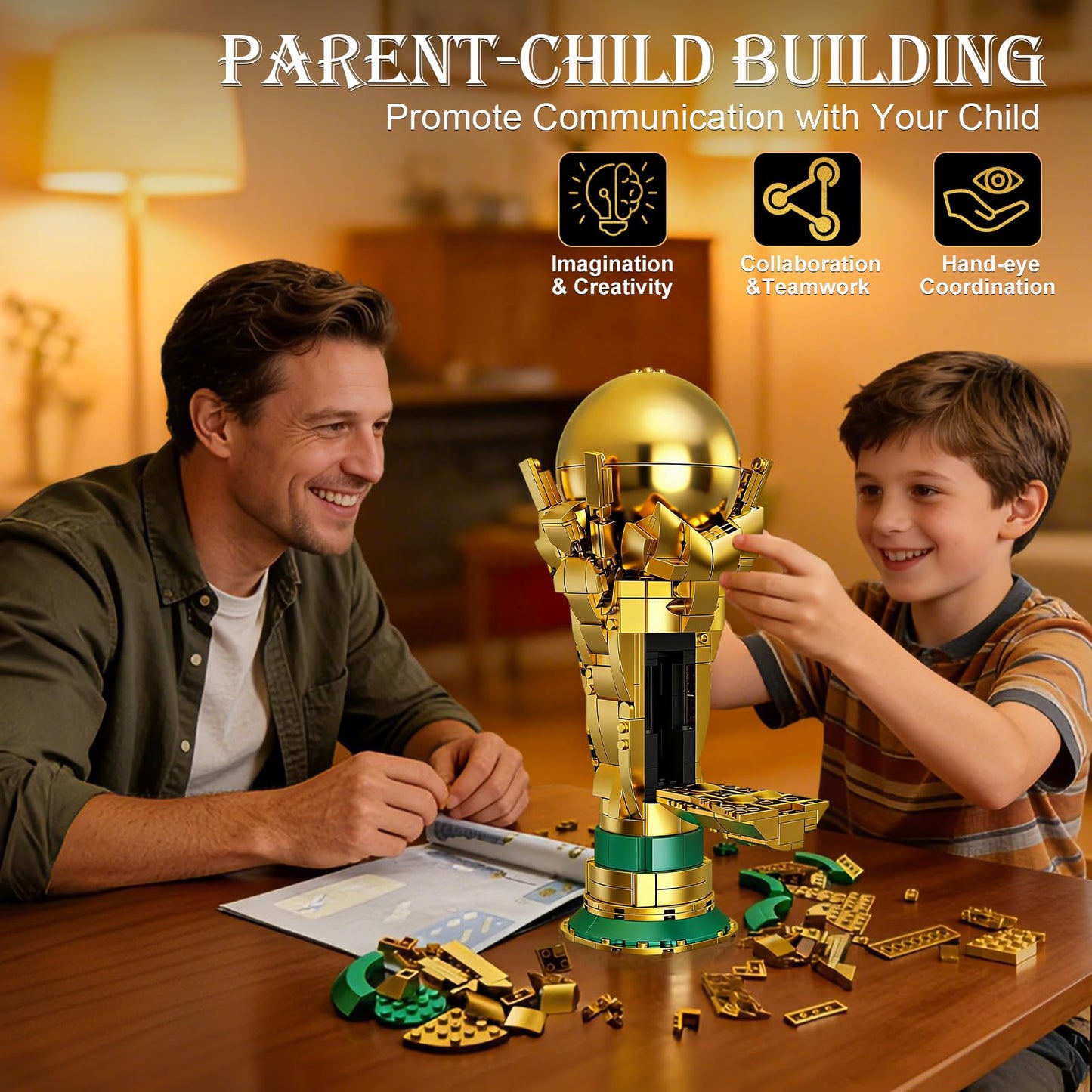 Soccer Trophy Building Set for Kids 8+ (446 Pieces) – STEM Golden Football Cup Model with Opening Sphere & Hidden Mini Balls – Collectible Display for Home Office Desk, Birthday Gift for Sports Fans