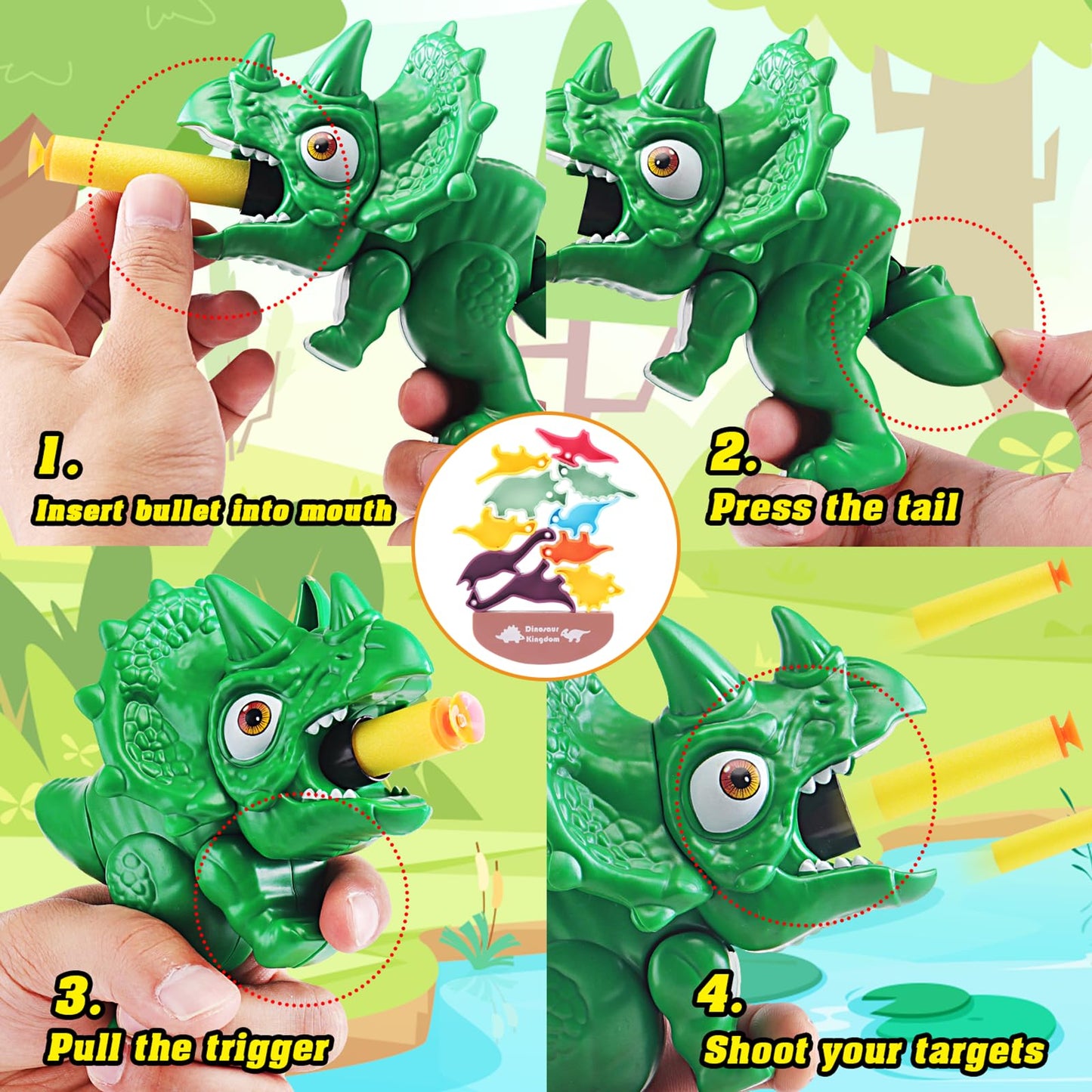 Dinosaur Shooting Game Toy for Kid 3 4 5 6 7 8 Years, 2 Pack Blaster Guns Set, 20 Soft Foam Darts Compatible with Nerf, 10 Building Block Targets, Holiday Party Birthday Gift Child Toddler Boy Girl