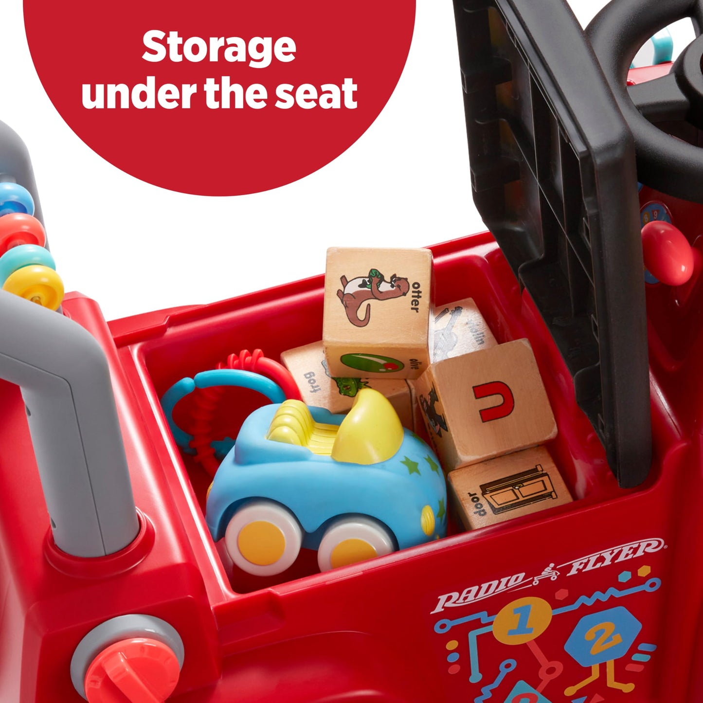 Radio Flyer Tinker Truck, for Toddlers 1-3, 3-in-1 Push Walker Ride On Car with 20 Sensory Activities, Anti-Tip Feature, Under-Seat Storage, Lights and Sounds, 42 lb Capacity, Toddler Ride On Toys