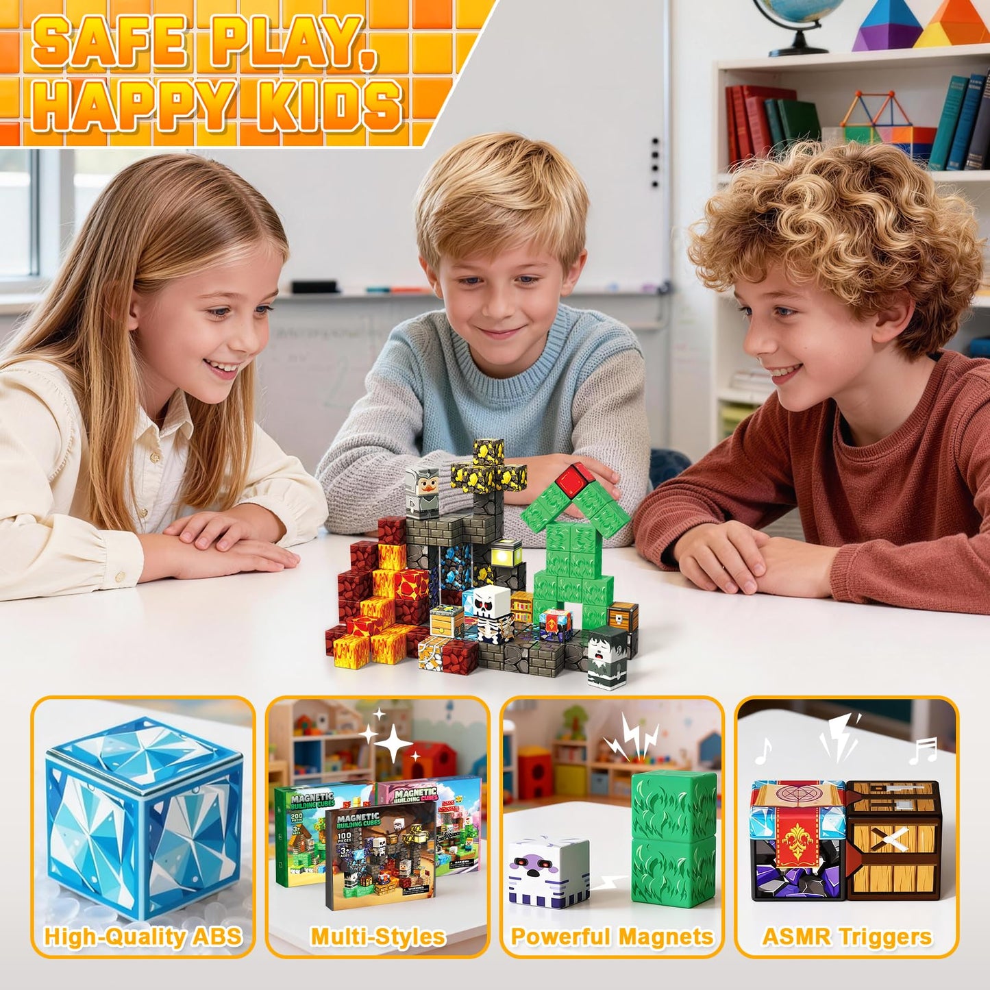 SSAWER Magnetic Blocks, 100PCS Magnetic Building Blocks for Kids 4-8, Sensory Toy for STEM Constructions Magnetic Cubes for Boys Girls Age 3+, Holiday Birthday Gifts