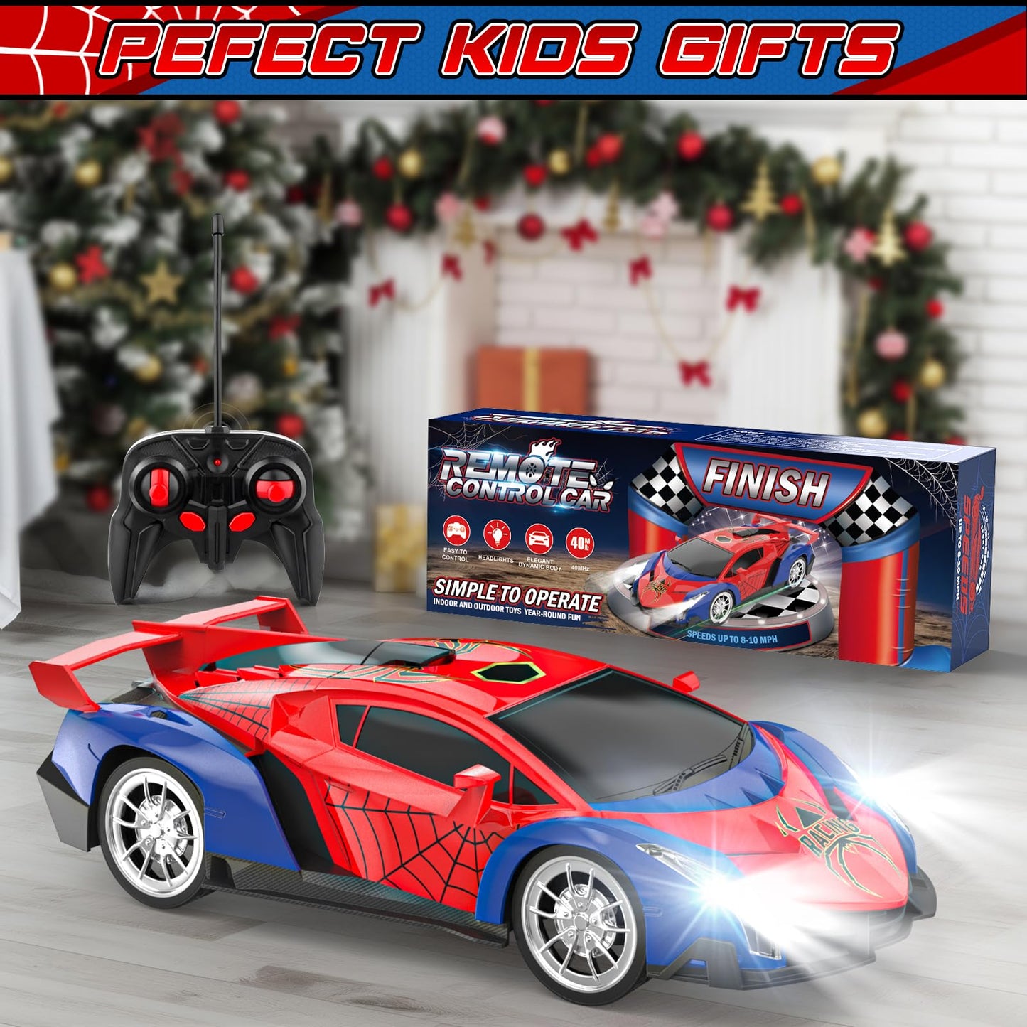 Growsland Remote Control Car for Kids, RC Cars for Boys Kids 1:18 Electric Vehicle Toy Car Hobby Racing Car Toys with Lights & Controller, Birthday Gift for 3 4 5 6 7 8 9 Year Old Boys Girls