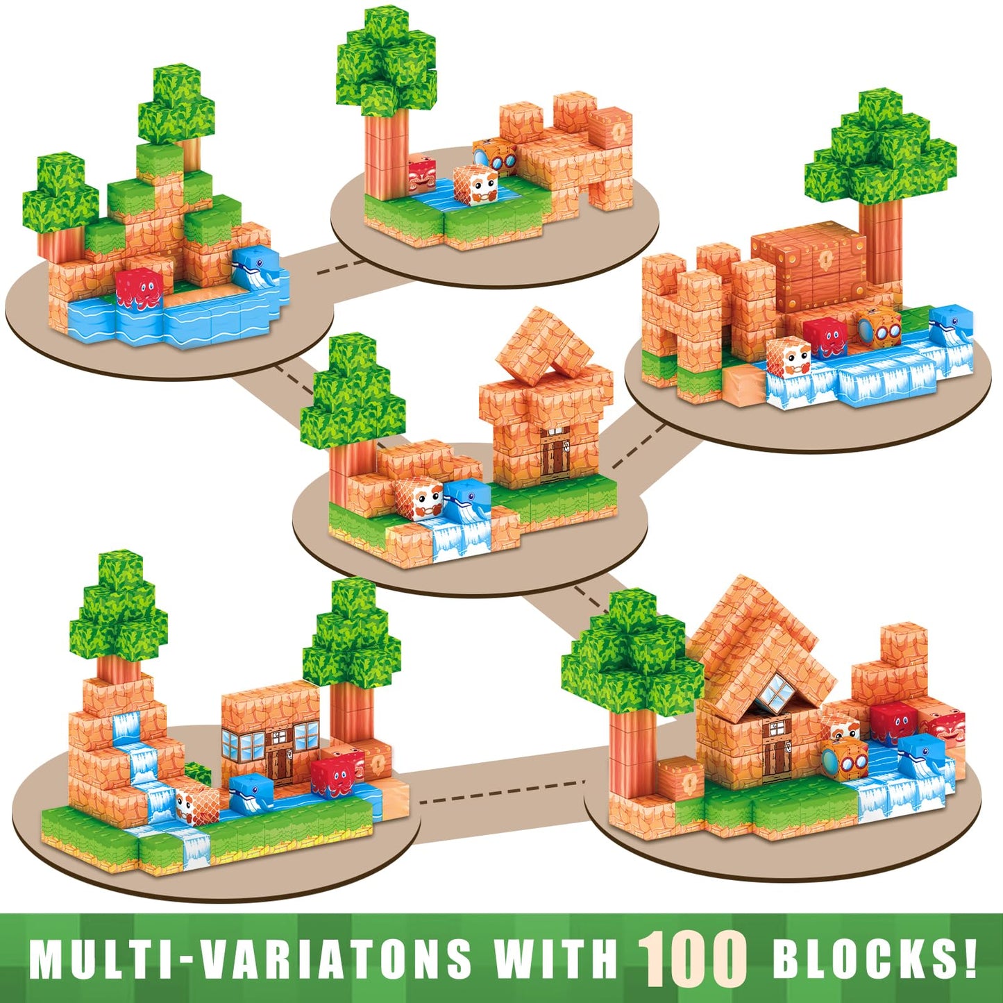 KKQ 100PCS Magnetic Blocks,STEM Building Toys for Boys 3+,Toddler Sensory Constructions Stacking Magnet Blocks,Christmas Birthday Gifts for Girls Age 4 5 6 7 8 9 10
