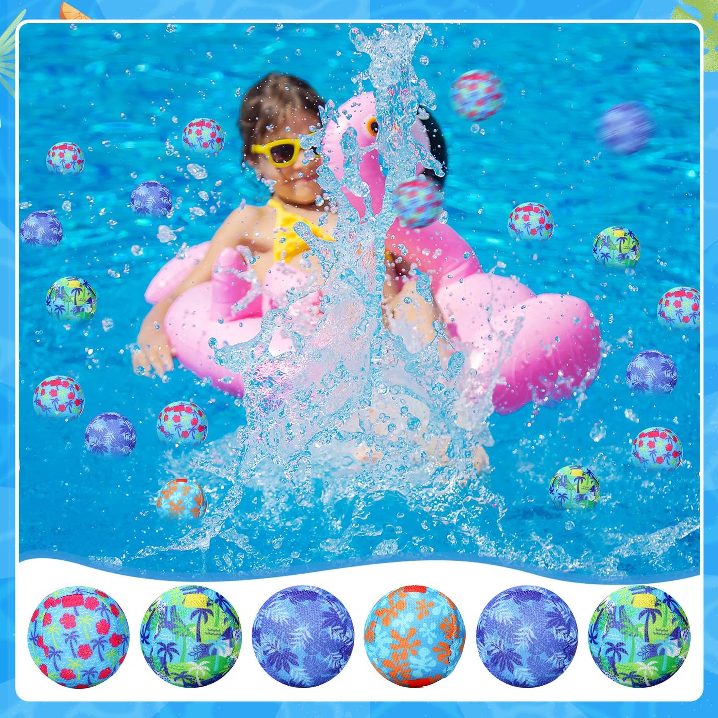 Vertintong 48 Pcs Reusable Water Float Balls Pool Beach Toys for Outdoor Summer Activities 2 Inch Splash Water Small Absorbent Balls Bulk for Adult Swimming Beach Soaking Game Party (Foloral)