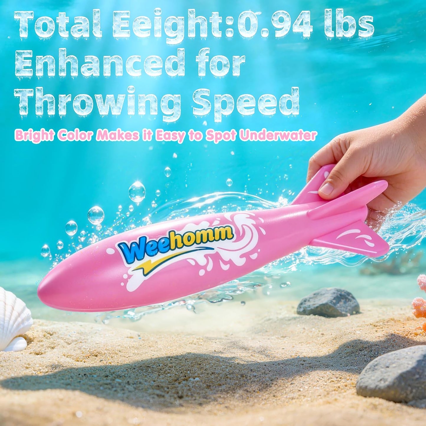 WeeHomm 9'' Toy Torpedo for Pools Diving Toys, Kids Diving Torpedo - 2 Pack Swimming Pool Toys for Boys & Girls, Sinking Water Rocket Set for Pool Games, Bath Time, Summer Outdoor Fun