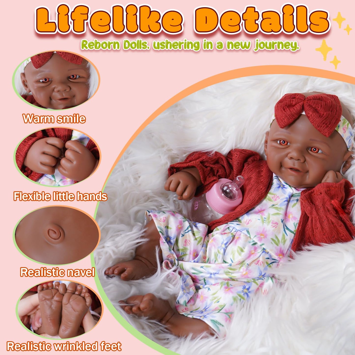 SILINAISIA Lifelike Reborn Baby Dolls Smiling Girl 17in Weighted Silicone Full Body Flexible Limbs Realistic Real Life Baby Dolls Open Eyes Newborn Babies