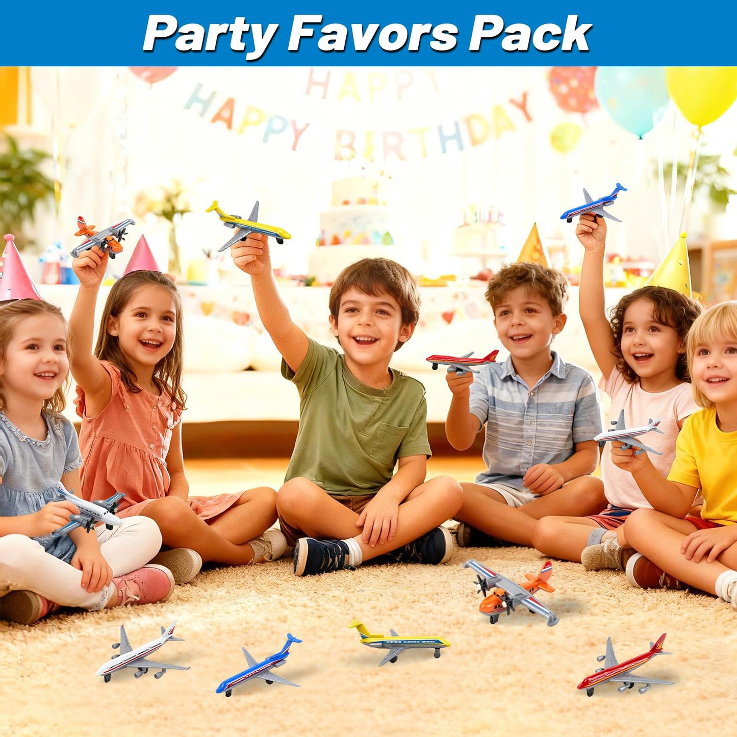 QUANA Airplane Toys, 6 Pack Metal Plane Pull Back Toy Airplanes for Kids 3-5 6 7 Years Old, Die Cast Aircraft Models Kids Play Vehicles Goodie Bag Stuffers Birthday Gifts