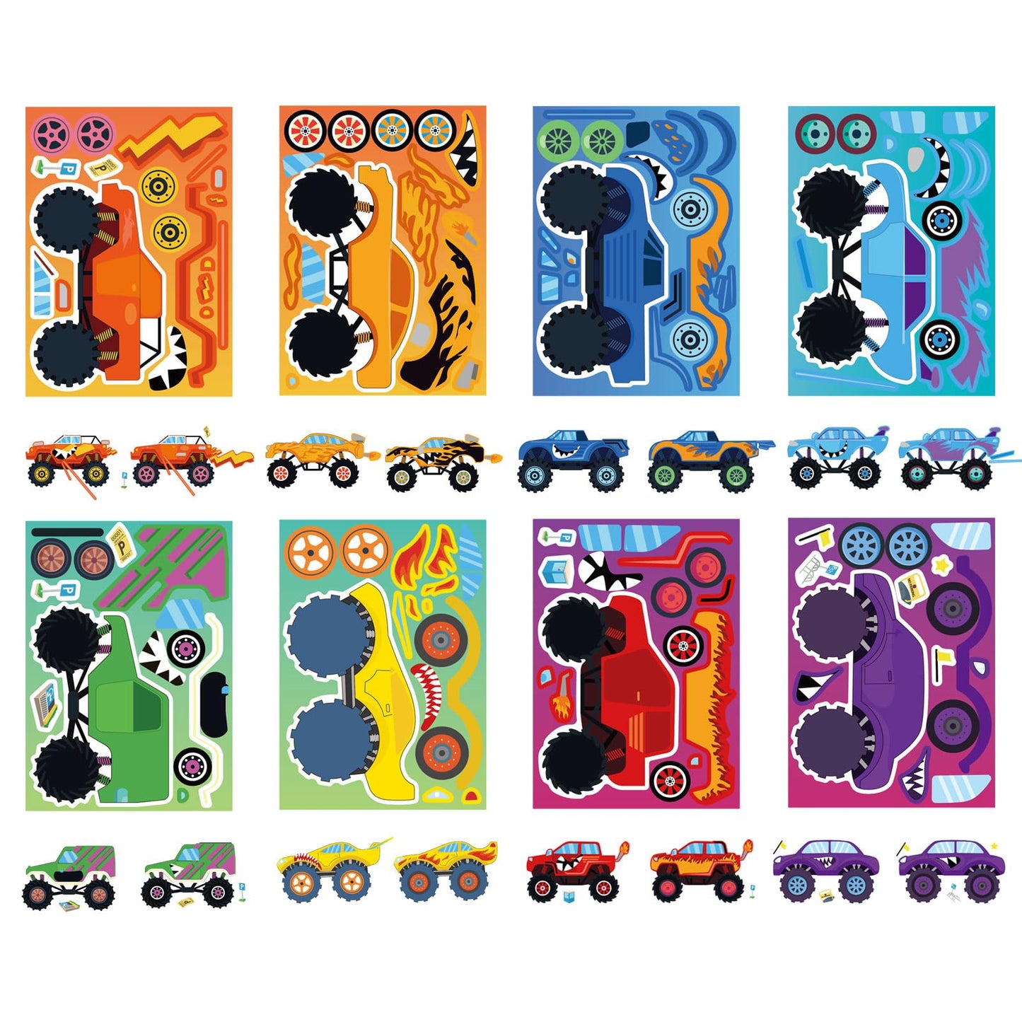 24 Sheets Monster Truck Sticker, Monster Truck Party Favor, Make Your Own Stickers Cartoon Car Make-a-face Stickers Classroom Activities Birthday Gift for Girls Boys