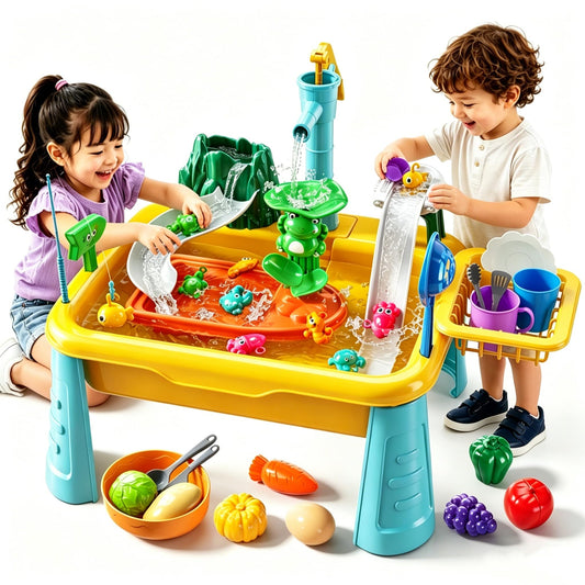 JUKUDAHU Water Table Toy for Boys Girls Aged 3 4 5 6 7 8, Kitchen Toys with Play Sink, Fishing Games, Toddler Sensory Water Play Table for Kids Ages 3-8, Summer Beach Outdoor Toys, Birthday Gifts 2+