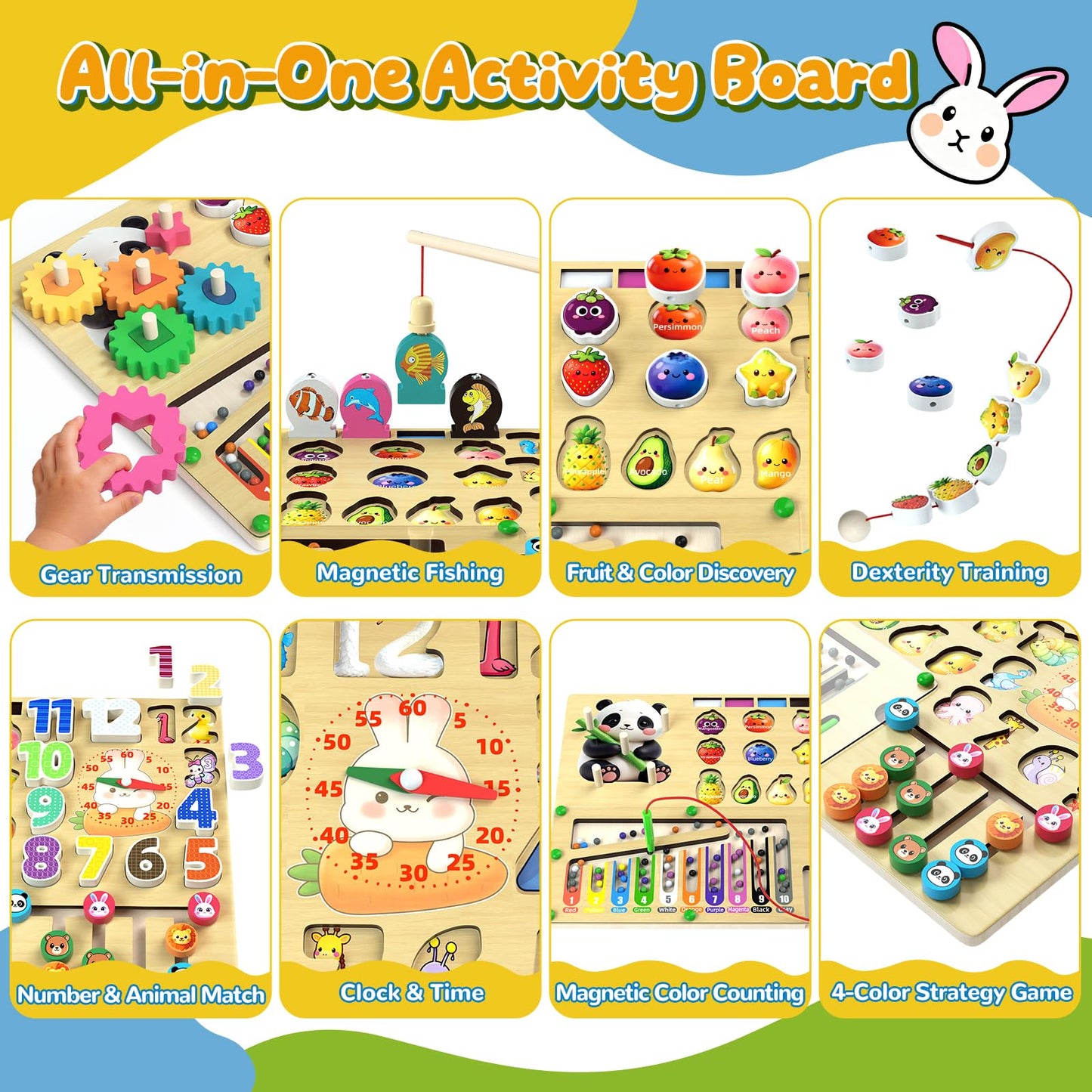 AOSITE Busy Boards Wooden Kids Toys 9-in-1 Montessori Toy Wooden Puzzle Board for Toddlers Montessori Wooden Educational Toys for Baby Boys Age 1 2 3 Year Old Birthday Girl Gifts Quiet Toys for Kids