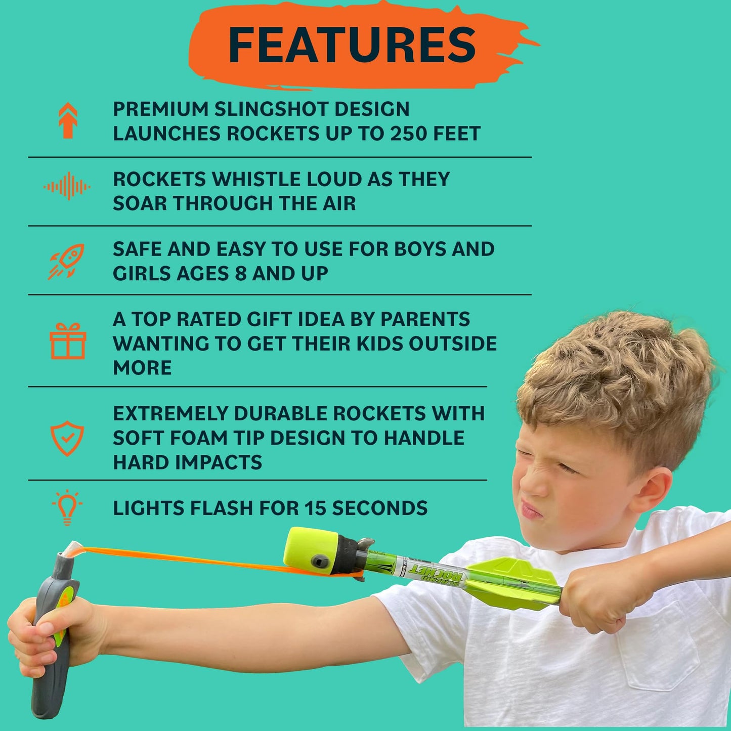 Light Up Foam Rocket Toys for Kids: Best LED Rocket Launcher Slingshot Lights Up & Makes Noise! Boys & Girls Outdoor Toys Party Favors Summer Birthday Gifts Idea & Gifts for Ages 8 9 10 11 12 13 +
