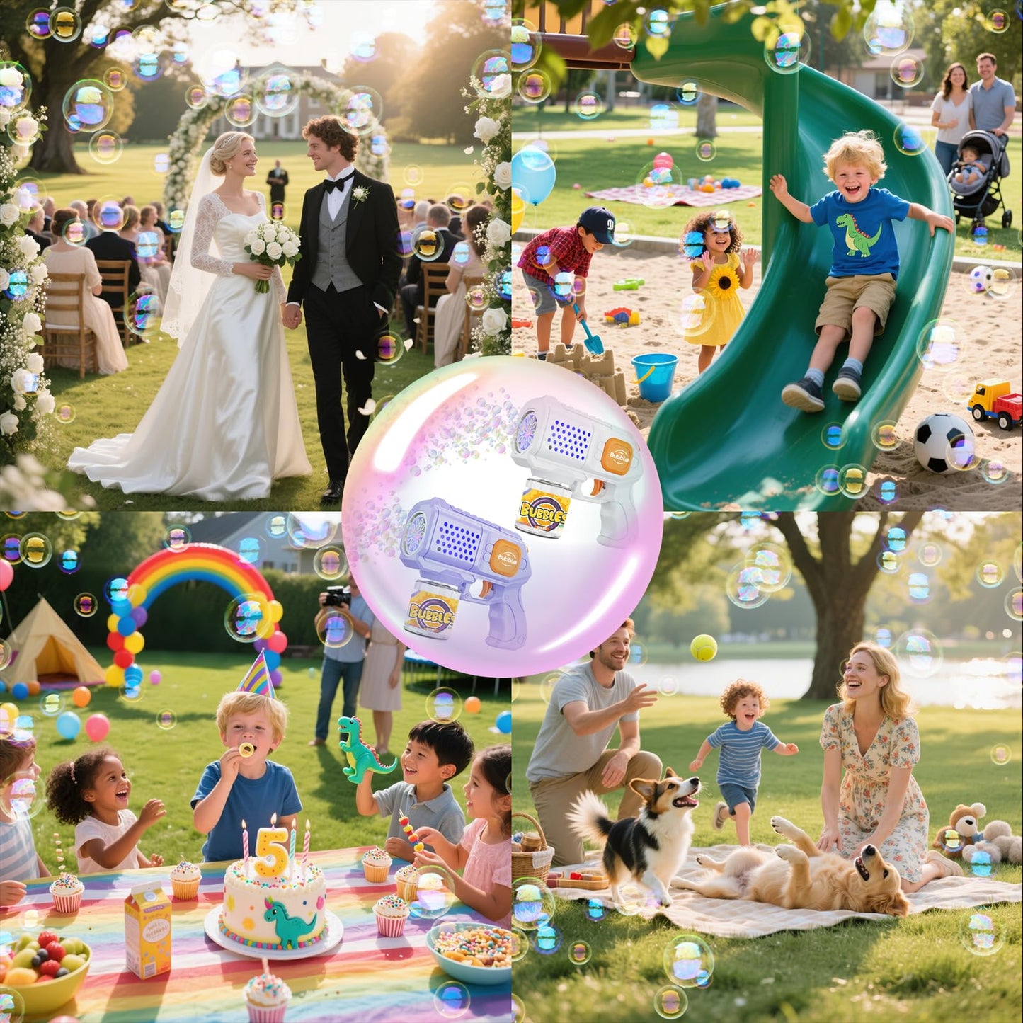Panamalar 2 Packs Bubble Guns for Kids, Automatic Bubble Machine Gun 10000+ Bubbles/Min, 10 Holes Bubble Maker Toys with Solution/Light for Boys Girls Outdoor Wedding Party, Purple+White