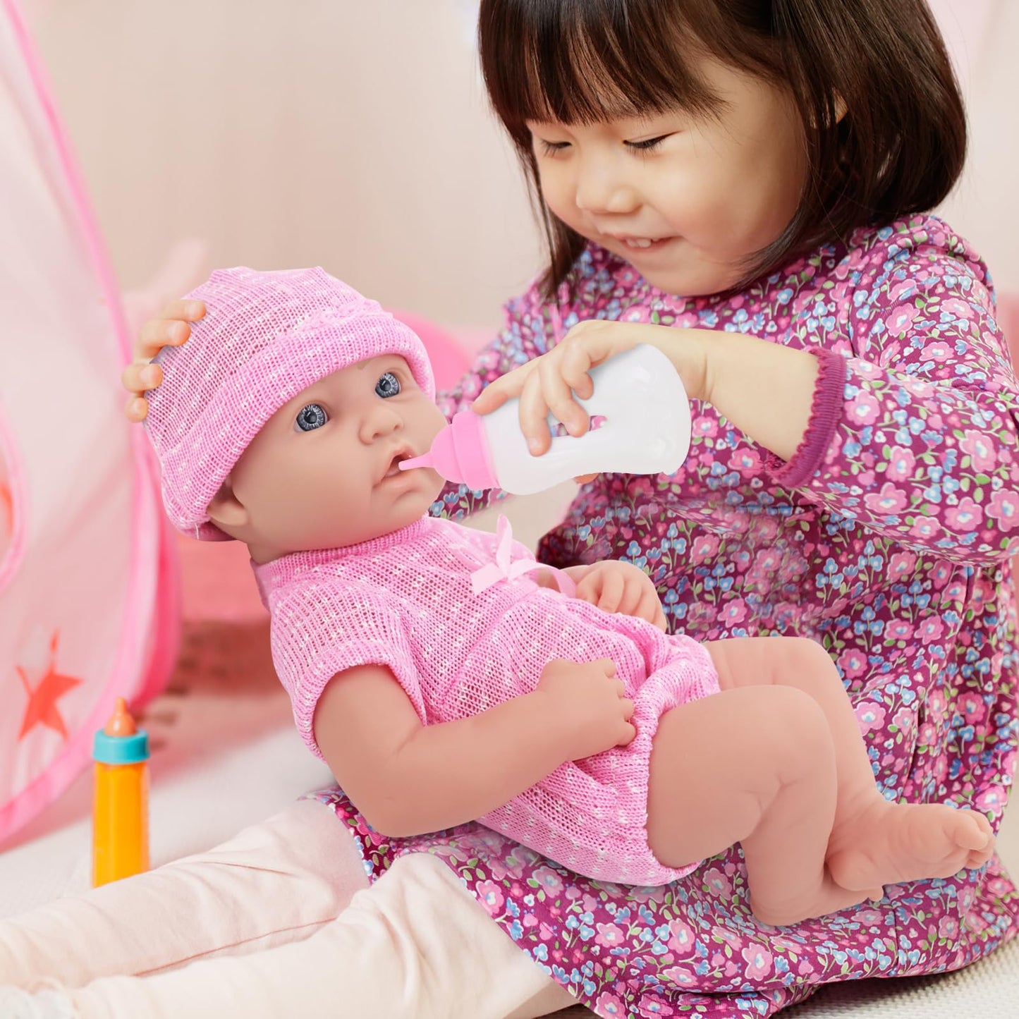 UNICORN ELEMENT 14 Inch Baby Doll-Baby Dolls with 15 Piece Accessories Set, Soft Body Baby Girl Doll, with Bottle & Pacifier, Clothes and Hats, Gift Box for Toddlers Ages 3 4 5