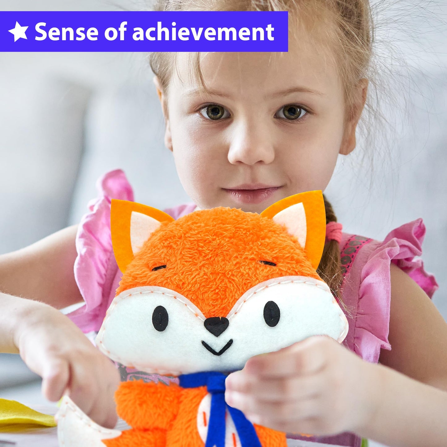 KRAFUN My First Sewing Kit for Kids Ages 6-10 Beginners | Learn to Sew Fox Stuffed Animal | Premium Thick Felt | Craft Gift for Girls & Boys