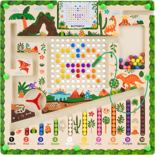 NIUCOO Magnetic Color and Number Maze - Wooden Montessori Counting Magnet Balls Puzzles for 2 3 4 5, Easter Magnetic Color Sorting Alphabet Maze for Toddlers, Preschool Learning Matching Busy Boards