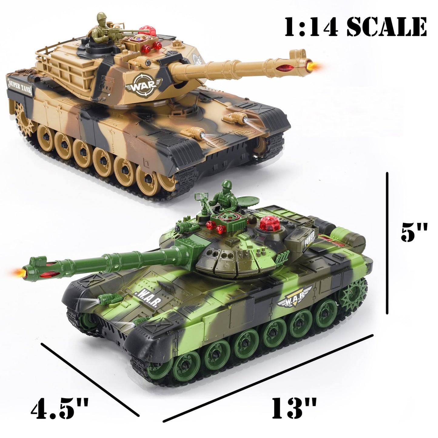 Haktoys 2-Pack RC Battle Tank Set – 1:24 Scale Remote Control Military Fighting Tanks with Lights, Realistic Sounds & Life Indicators | Radio Control Army Toy for Kids & Adults