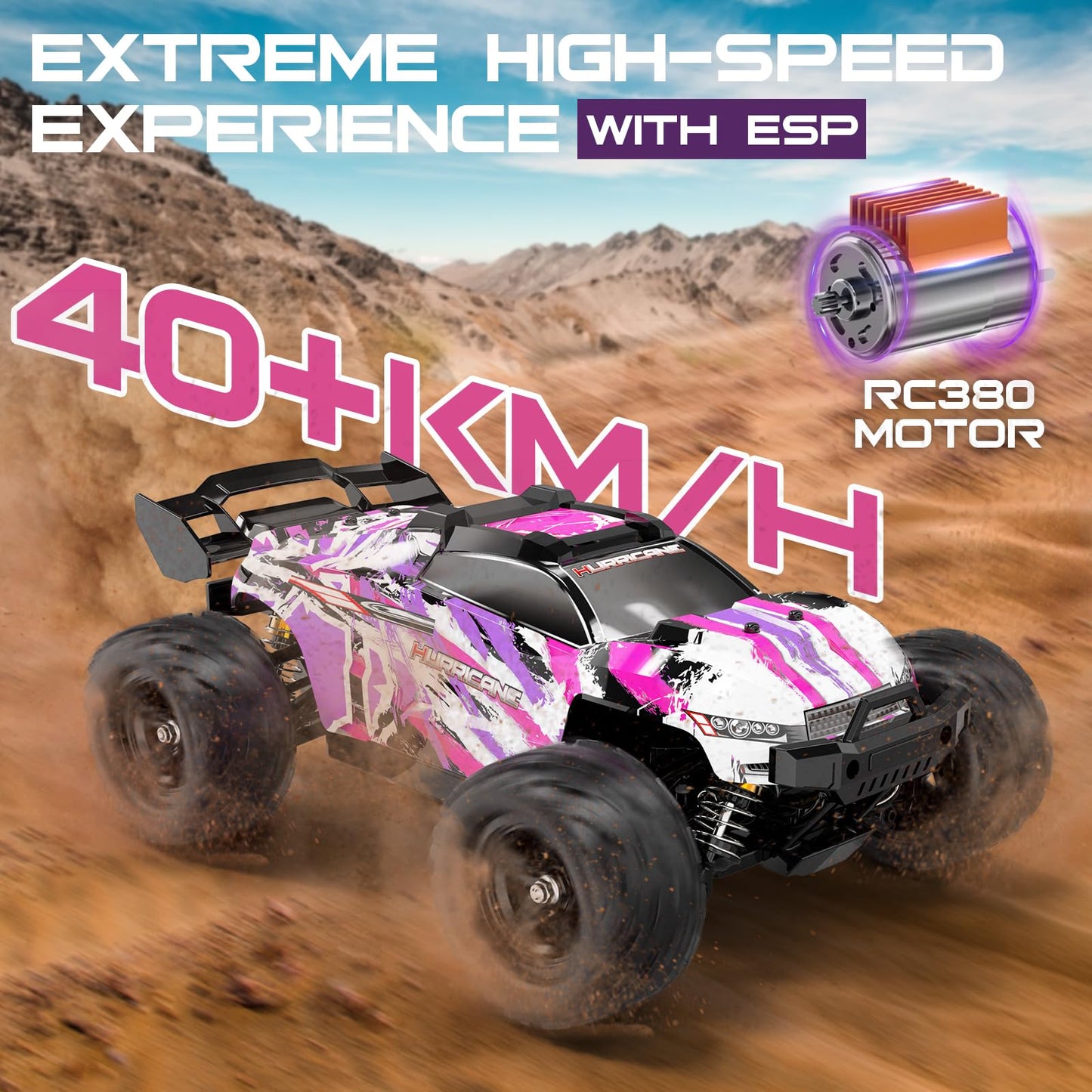 Womaqu Pink Remote Control Car for Girls, 1:18 Fast rc Cars for Girls with 40+ KM/H 4WD Off-Road rc Truck, Includes 2 Rechargeable Batteries, 8 9 10 11 12 13 Year Old Girl Gifts