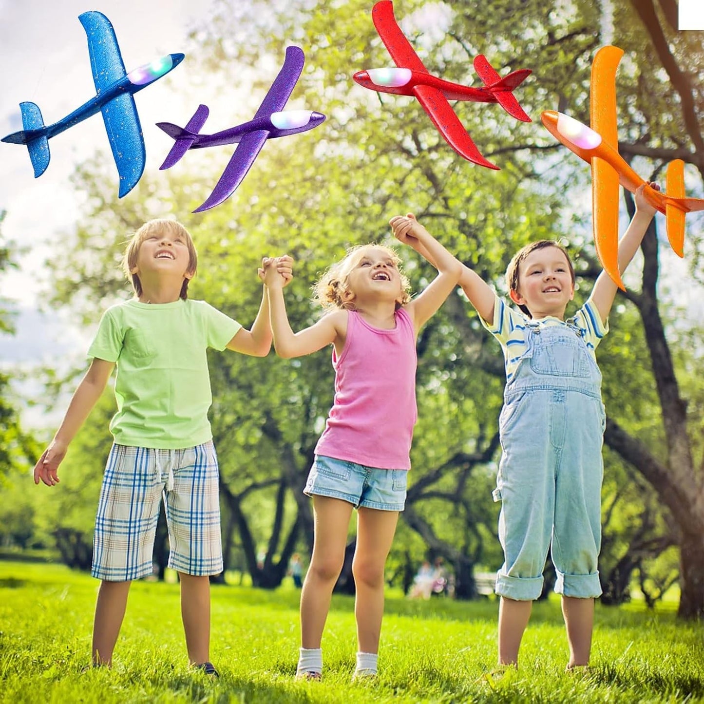 Tivcck 4 Pack LED Light Airplane Toys,17.5" Large Throwing Foam Plane,LED Foam Glider Planes,2 Flight Mode Glider Planes,Airplane Flying Toys for Kids Birthday Gift Outdoor Sport