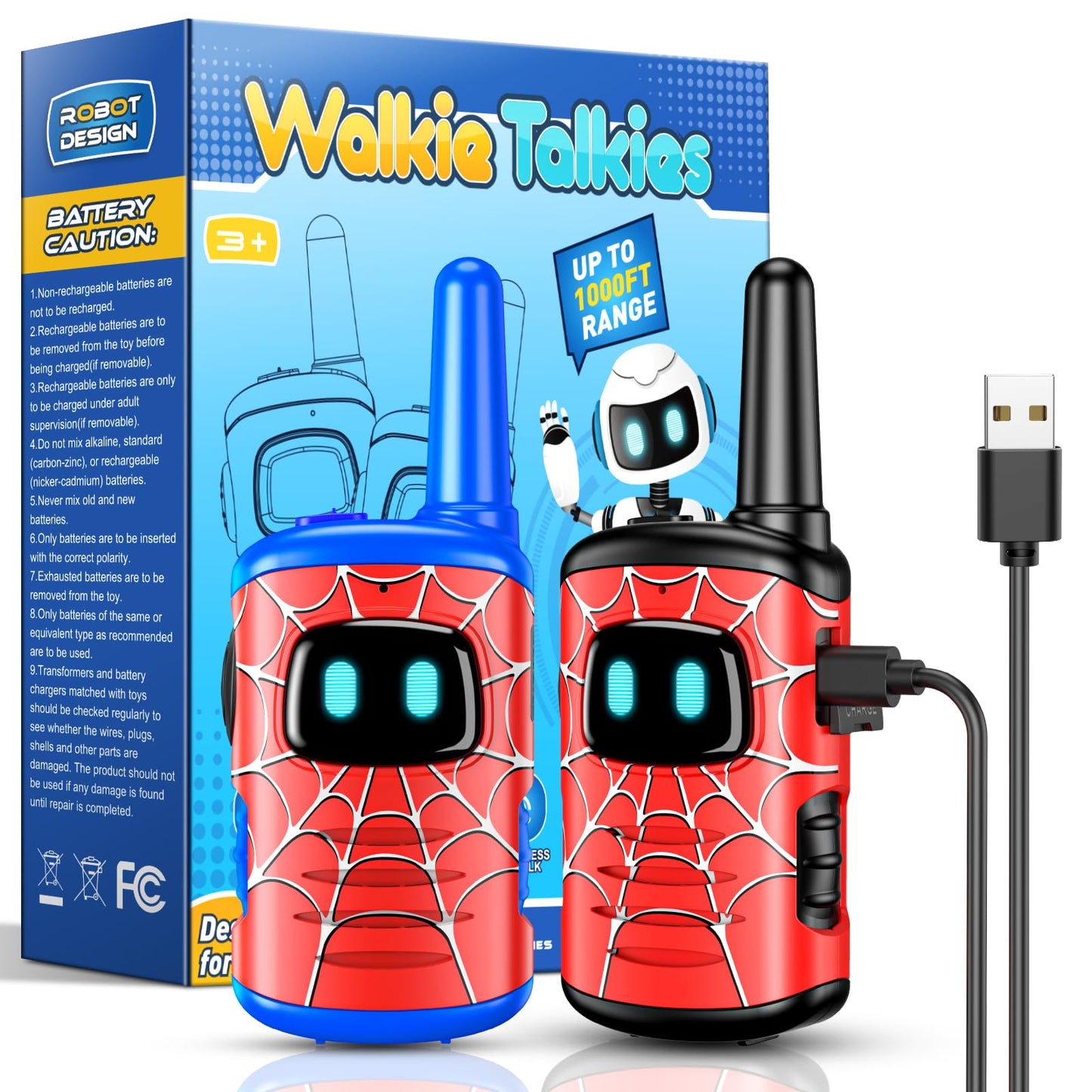 Walkie Talkies for Kids Boys Rechargeable: 2 Pack Kids Walkie Talkies Outdoor Toys for 3 4 5 6 7 8 Year Old Boy Easter Birthday Gifts Basket Stuffers for Grandkids Age 3-8 Year Old Hiking Camping