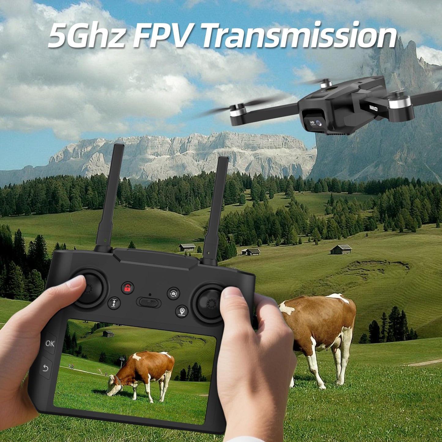 GPS Drone with EIS 1080P Camera, 4.5" FPV Screen, 5GHz Transmission Foldable Drone with Brushless Motor, Auto Return Follow Me & 32G SD Card, Gesture Control, Al Track&Orbit Mode for Adults/Kids/Beginners