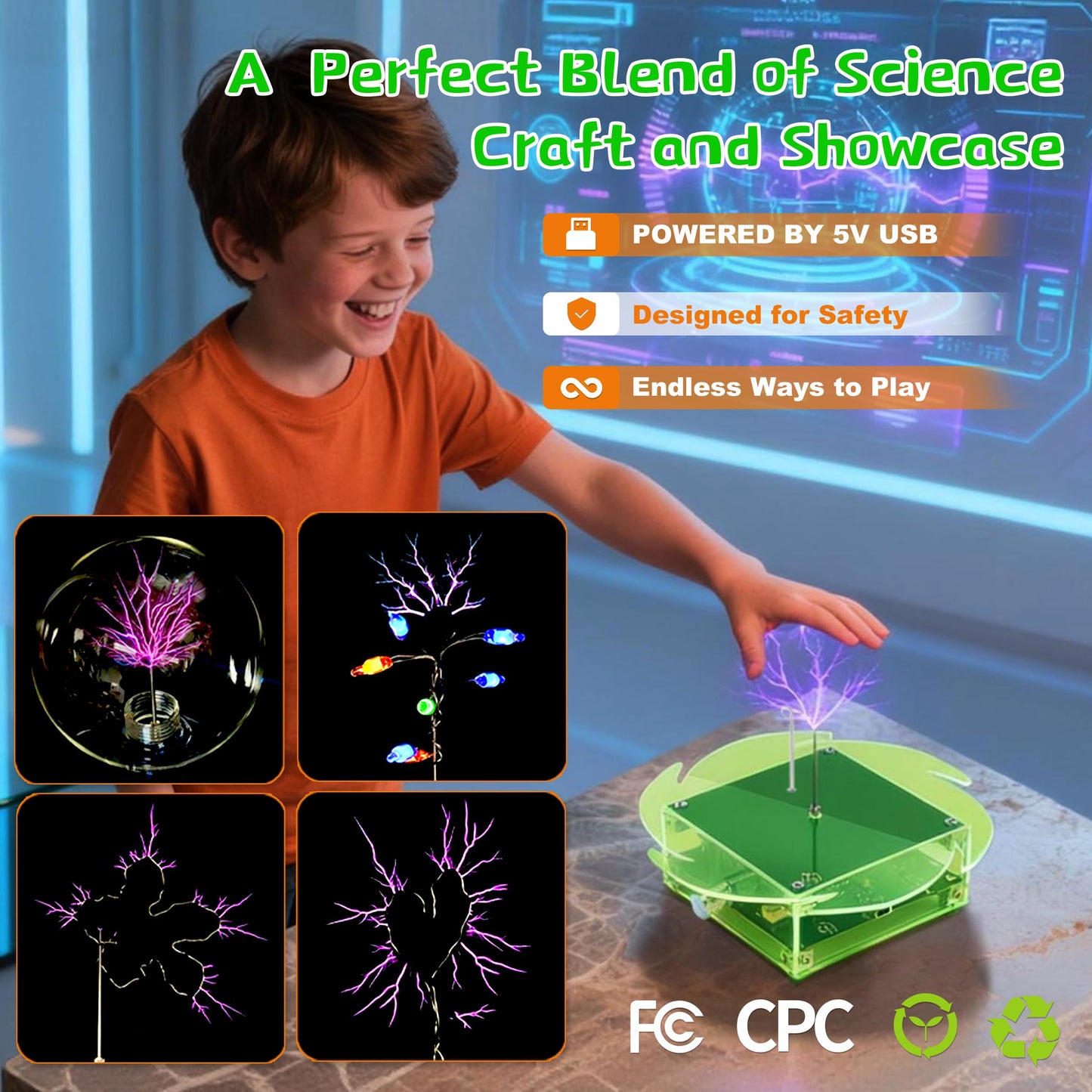 eUda+ STEM Tesla Lightning Kit for Ages 8+ Stem Projects for Kids Ages 8-12 Teen Gift for Boys Girls 13-17 Science Kit for Kids 12-15 Tesla Coil Kit Build Your Own (Assembly Version, FWFB)