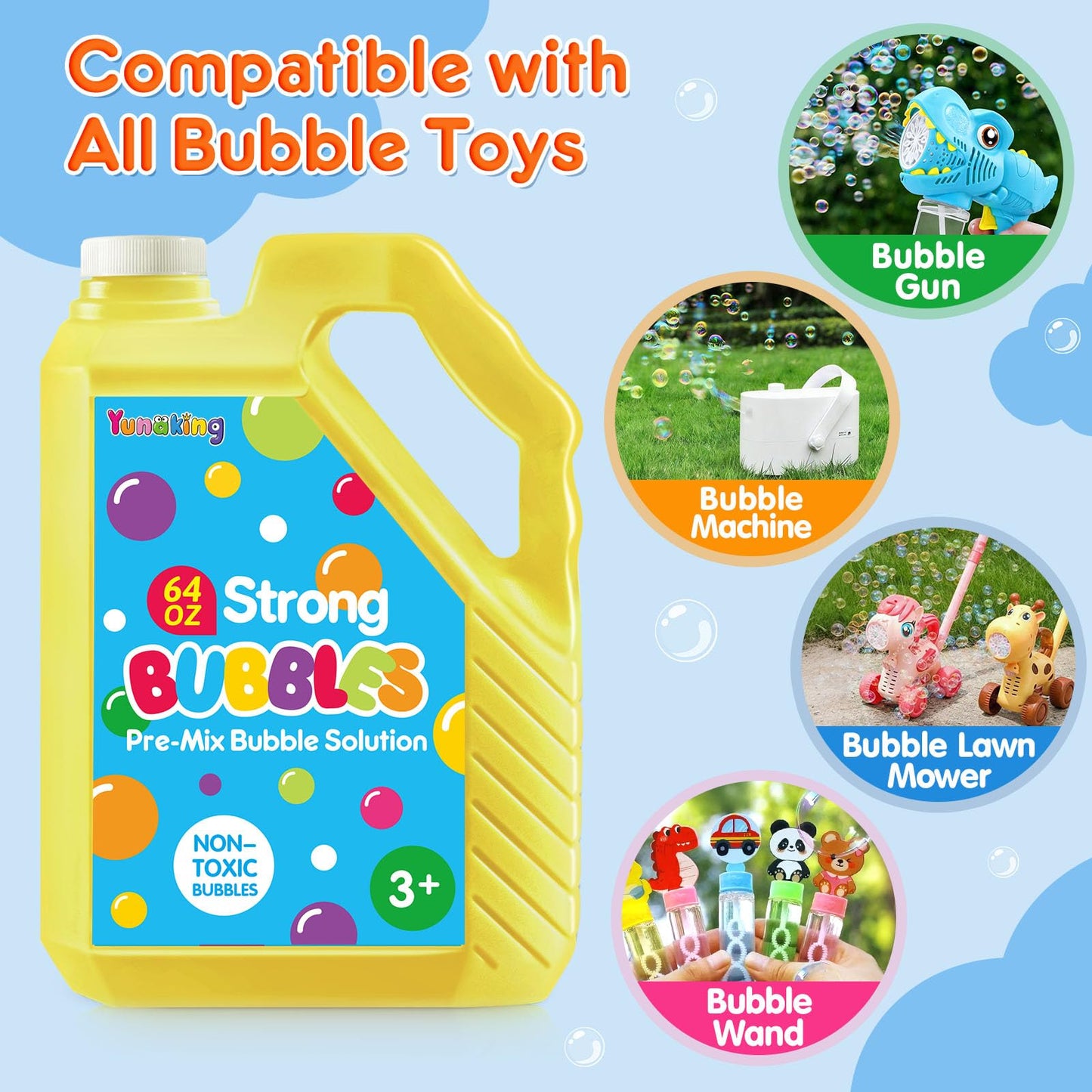 64 OZ Bubble Solution Refill Pre-Mix: Non-Toxic Bubbles for Kids Refills for Bubble Machine, Wands, Blowers, No Mixing Needed Leak-Proof Bottle Solution for Bubbles Toys Parties Outdoor Events Easter