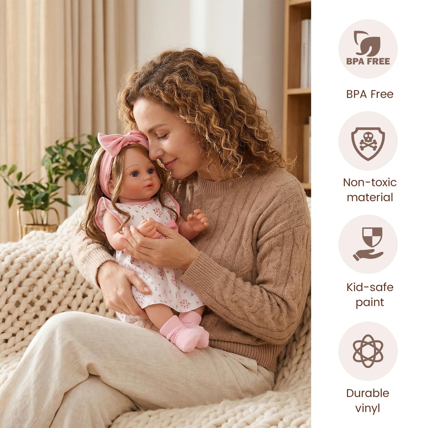 BABESIDE Lifelike Reborn Baby Dolls 20 Inch Realistic Baby Doll Brown Hair Girl Handmade Real Life Newborn with Clothes and Toy Accessories Gift for Kids Age 3+