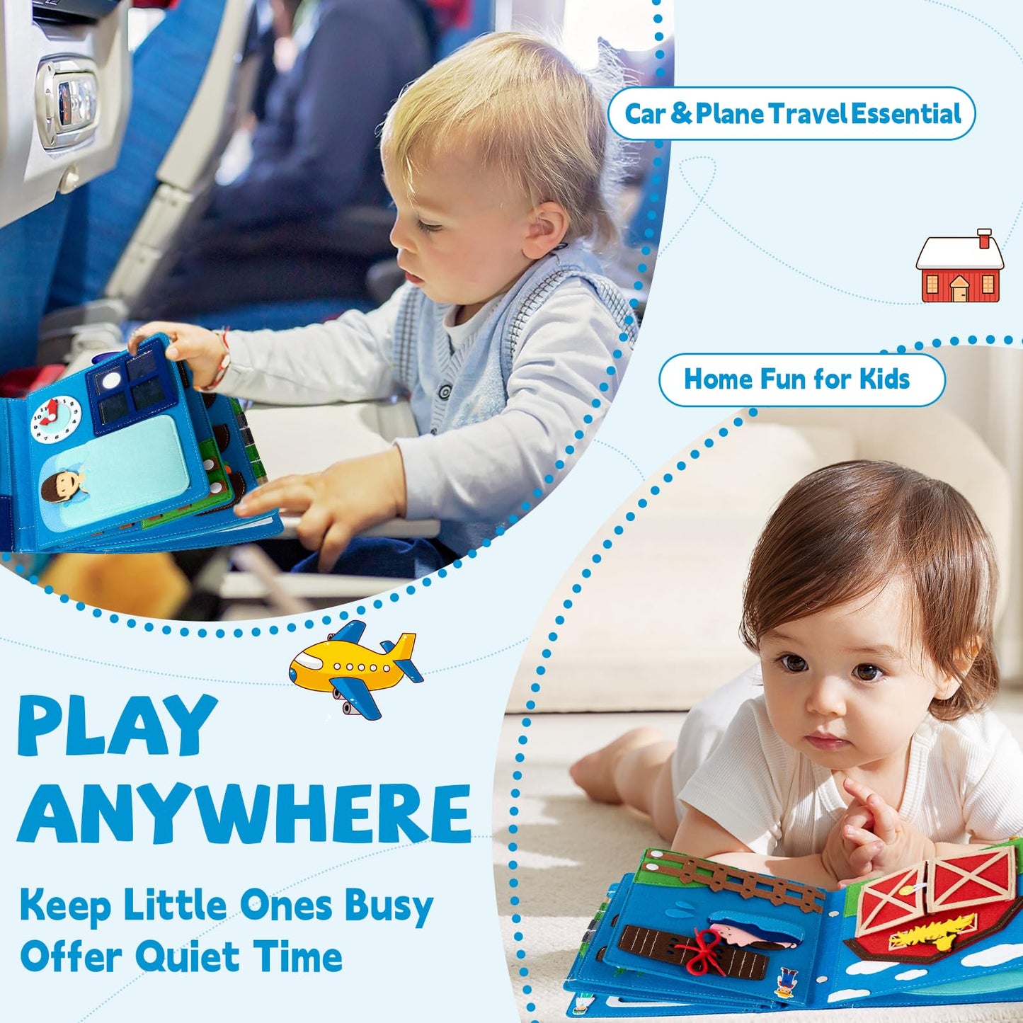 YunHe XinQiao Toys Factory My First Busy Book for Toddlers 3-5, Montessori Quiet Book with Life Skills Activities, Sensory Activity Book for Kids, Travel Toy for Airplane, (4 Career Roles)