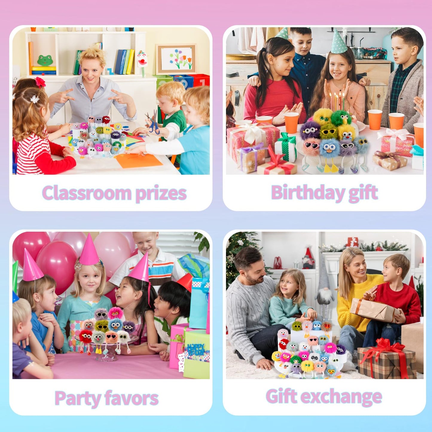24PCs Cute Keychains for Kids - Plush Keychain Bulk Party Favors for Kids 8-12 Birthday Goodie Bags Stuffers Key Chains Bulk Classroom Prizes Elementary Pinata Fillers Backpack Charms Treasure Box