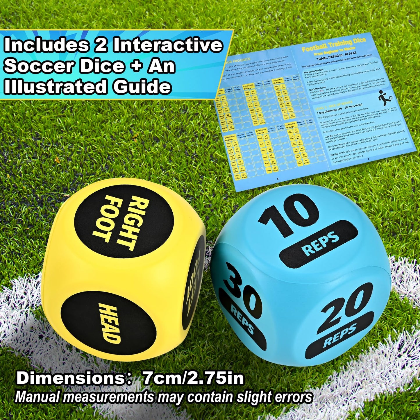 Soccer Training Dice Set - 2 Pack Ideal Soccer Gifts for Boys 8-12, Girls, Teams & Coaching Drills - Practice Equipment with Action & Time Challenge Mode - Fun Sports Games for Kids