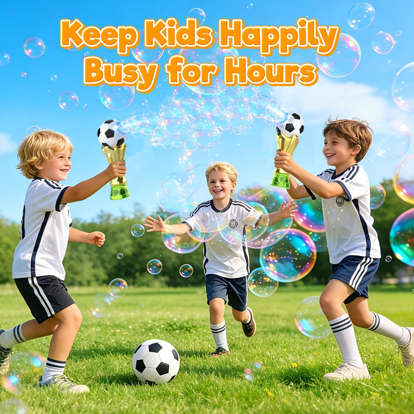 Bubble Machine for Kids - Soccer Trophy Bubble Wand with 2 Solution Refill, Automatic Bubble Blower, Bubbles Maker Blaster Toddler Outdoor Toys, 2026 Merchandise Birthday Gifts for Boys Girls Age 3+