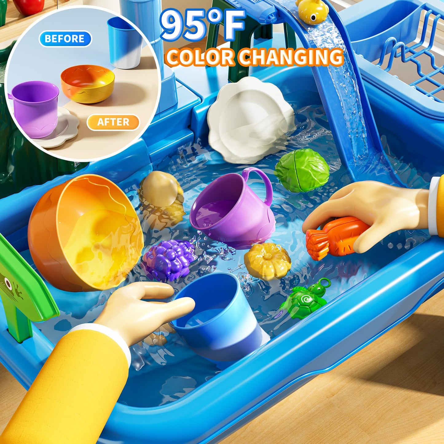 KIZONLY Water Table for Toddlers 1-3- Kids Play Sink with Pump and Running Water, Water Table for Kids Ages 4-8 with Fishing Games, Summer Outside Sensory Gift Toys for Boys and Girls 2 3 4 5 6 7 8