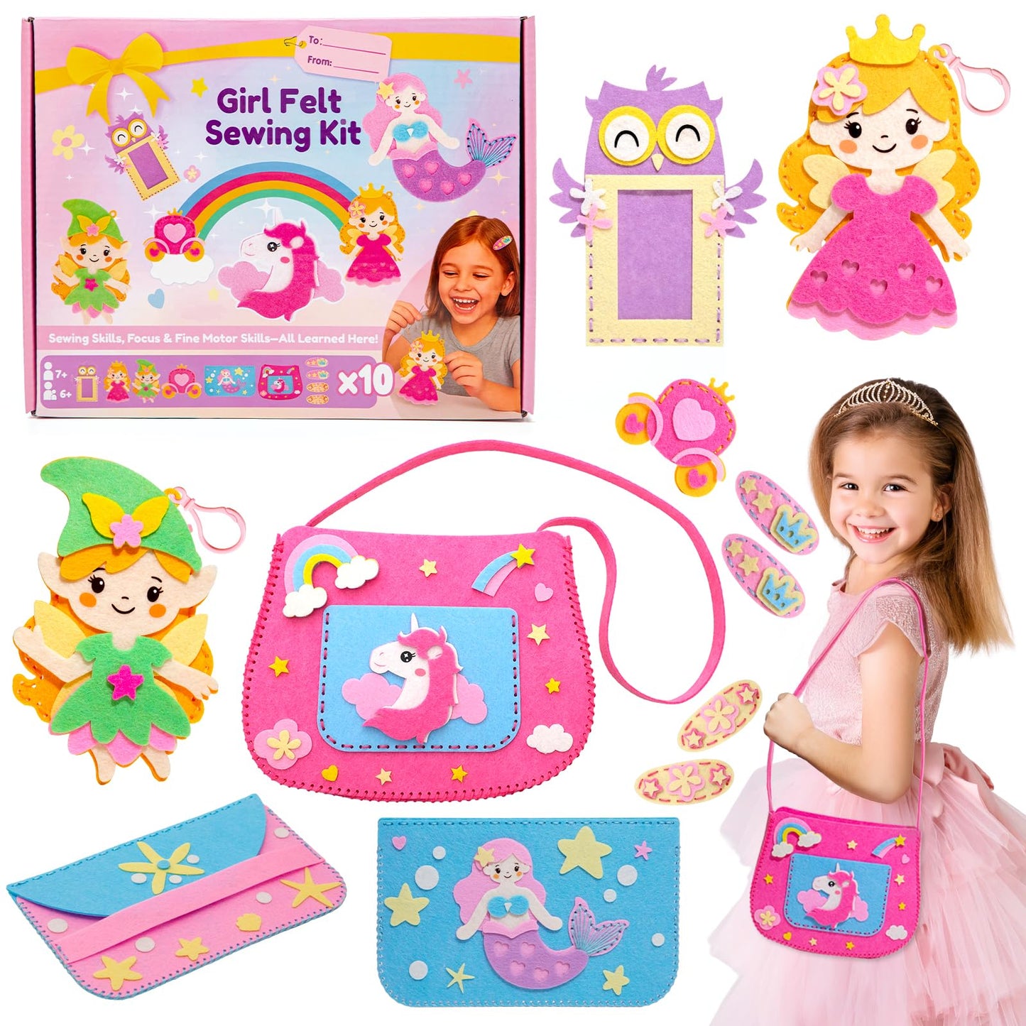 CiyvoLyeen Girl Sewing Kit for Kids -Easy & Fun Felt Sewing Crafts with Instructions, Arts and Crafts Gift, Play and Learn My First Sewing Kit for Ages 6 7 8 9 10 11 12