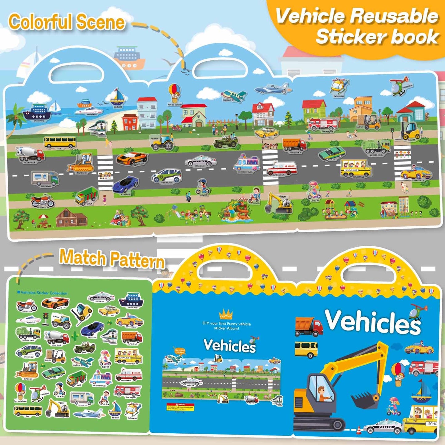 iGetooy 3 Sets Sticker Books for Toddlers 2-4 Years, Reusable Stickers Books for Toddlers 1-3, Travel Toys for Kids 1-3, Airplane Travel Essentials for Kids