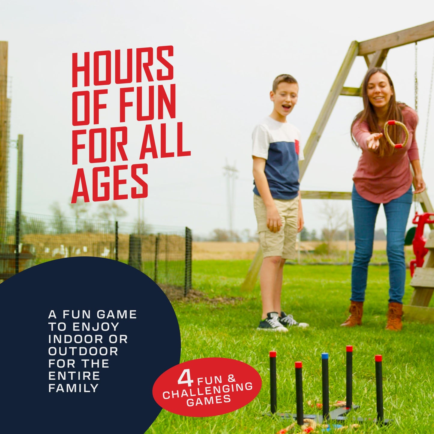 FLINGSPORT Ring Toss Game, Incl. 6 Rings, Case, Easter Gifts for Kids, Outdoor Yard Games for Kids Adults & Family, Backyard Party Activities, Gifts for Teens, Boys & Girls Ages 8-12+ Years Old