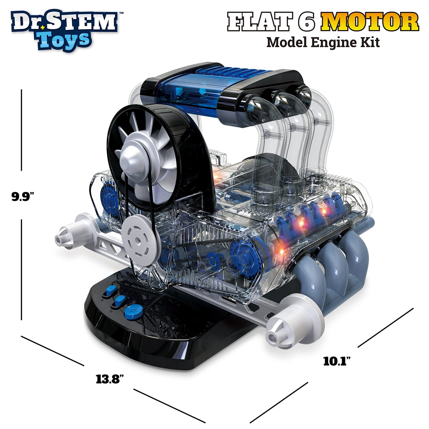 Dr. STEM Toys Model Engine Kit for Boys & Girls Ages 12+, Realistic Replica Flat 6 Motor Has Over 320 Parts, Real Motorized Action, LED Lights & Sound Effects, Comes with Detailed Directions
