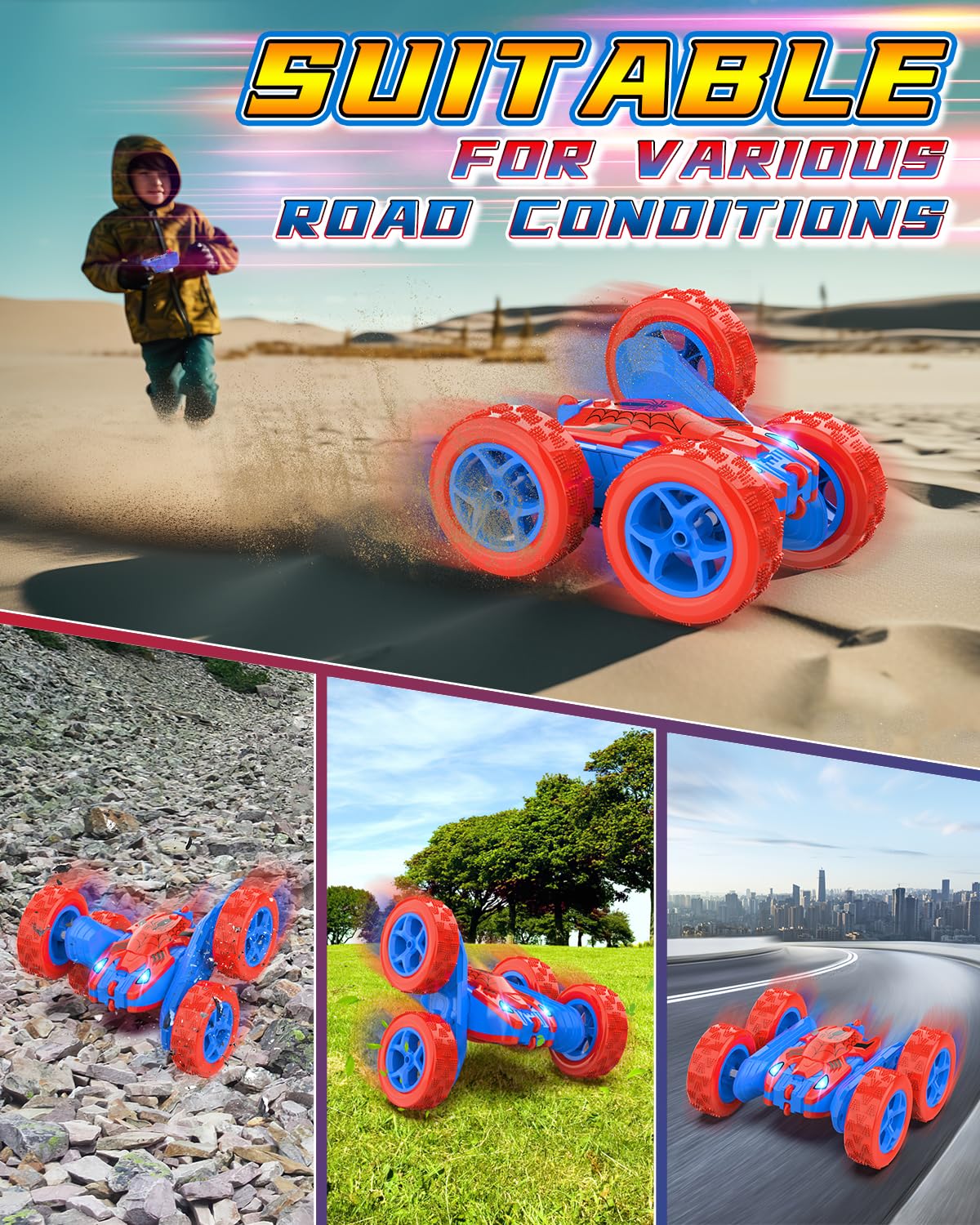 Blissbud Remote Control Car Spider RC Cars for 4 5 6 7 8 9 10 11 12 Year Old Boy 360°Rotating 4WD Rechargeable Drift RC Race Car Boys Toys Birthday Gifts Easter Basket Stuffers for Kids Age 4-12
