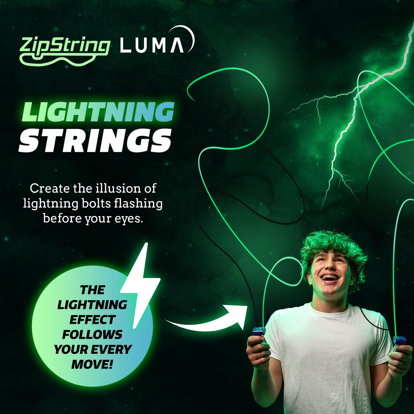 ZipString Lightning Luma Replacement Strings for Rope Launcher Toy – Pack of 3 – UV Reactive Glow in The Dark Fidget for Kids & Adults – Shark Tank Featured – Device Not Included