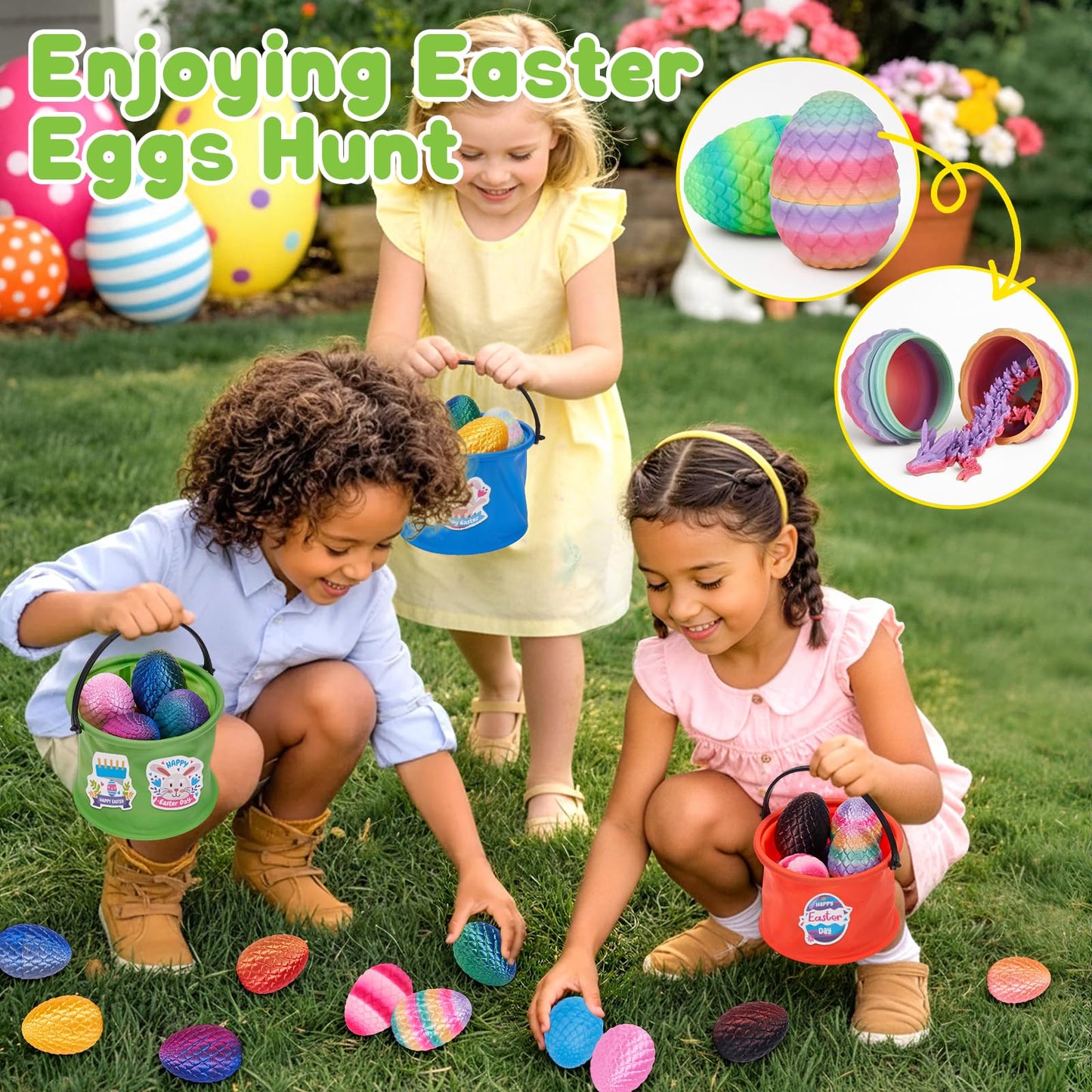 TBOLINE 24 Pack 3D Printed Dragon Egg, Articulated Crystal Animals Dragon Fidget Toys with Basket & Stickers, Small 3D Printer Dinosaur Eggs Party Favors Classroom Prizes for Kids Boy 5-7 8-12