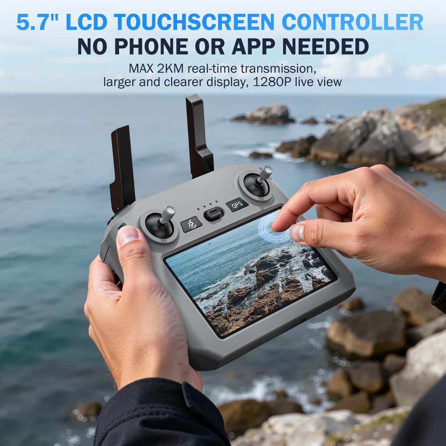 GPS Drones with Camera for Adults 4K, 100-Min Flight Time, 5.7" FPV Screen, Long Range Video Transmission, RC Quadcopter, GPS Follow, Auto Return, Beginner Mode, Foldable RC Drones with 2 Batteries