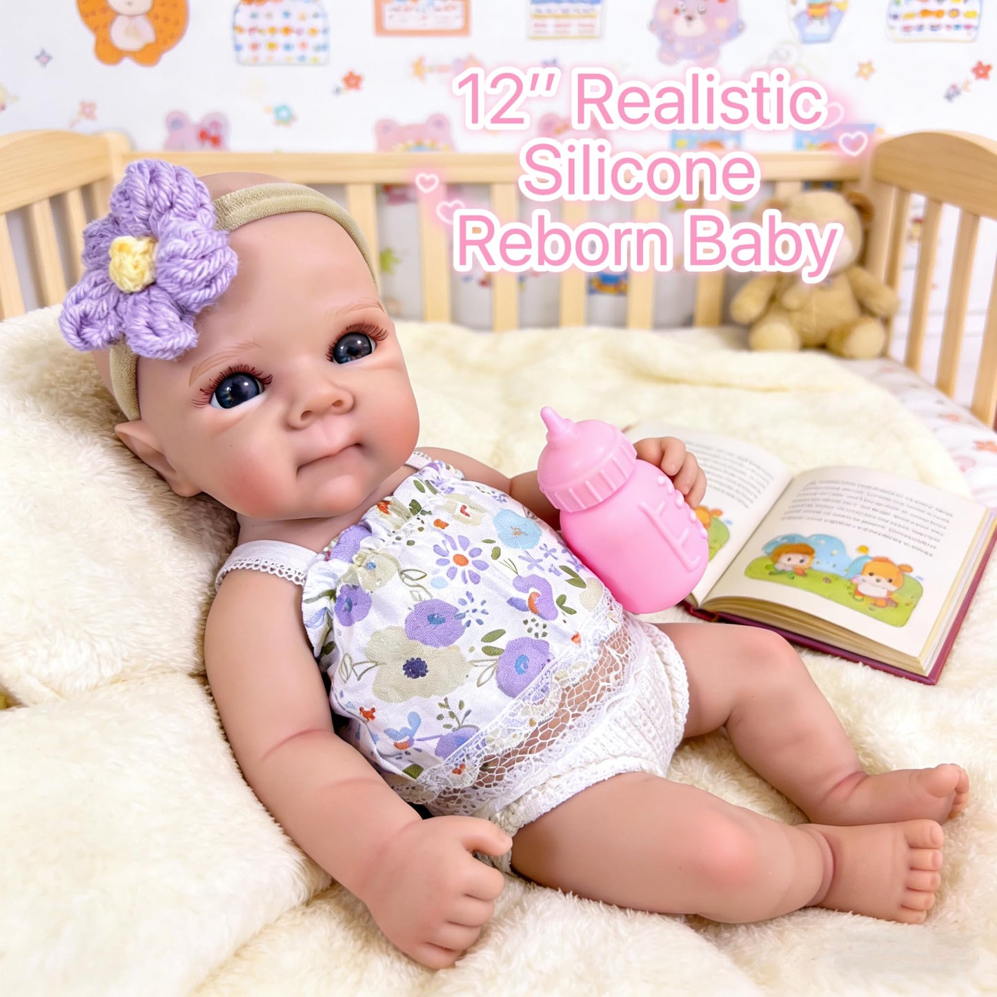 MRB Silicone Reborn Baby Dolls, 12 Inch Realistic Newborn Baby Dolls, Full Solid Silicone Reborn Washable Girl Doll Gift for Collectors & Kids Ages 3+