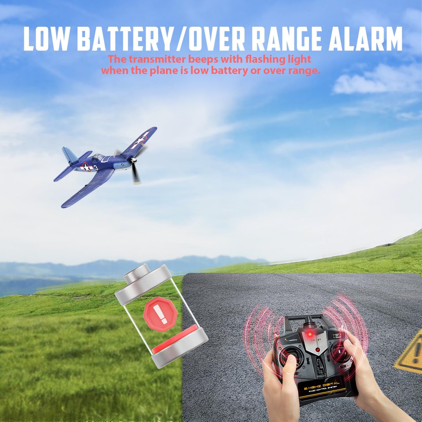 RCkuler RC Planes for Adults, 4 Channel RTF F4U Corsair RC Airplanes Fighters with 6-Axis Gyro, 3 Flight Modes and One-Key Aerobatic Function, Wingspan 400mm, Suitable for Outdoors and Gifts