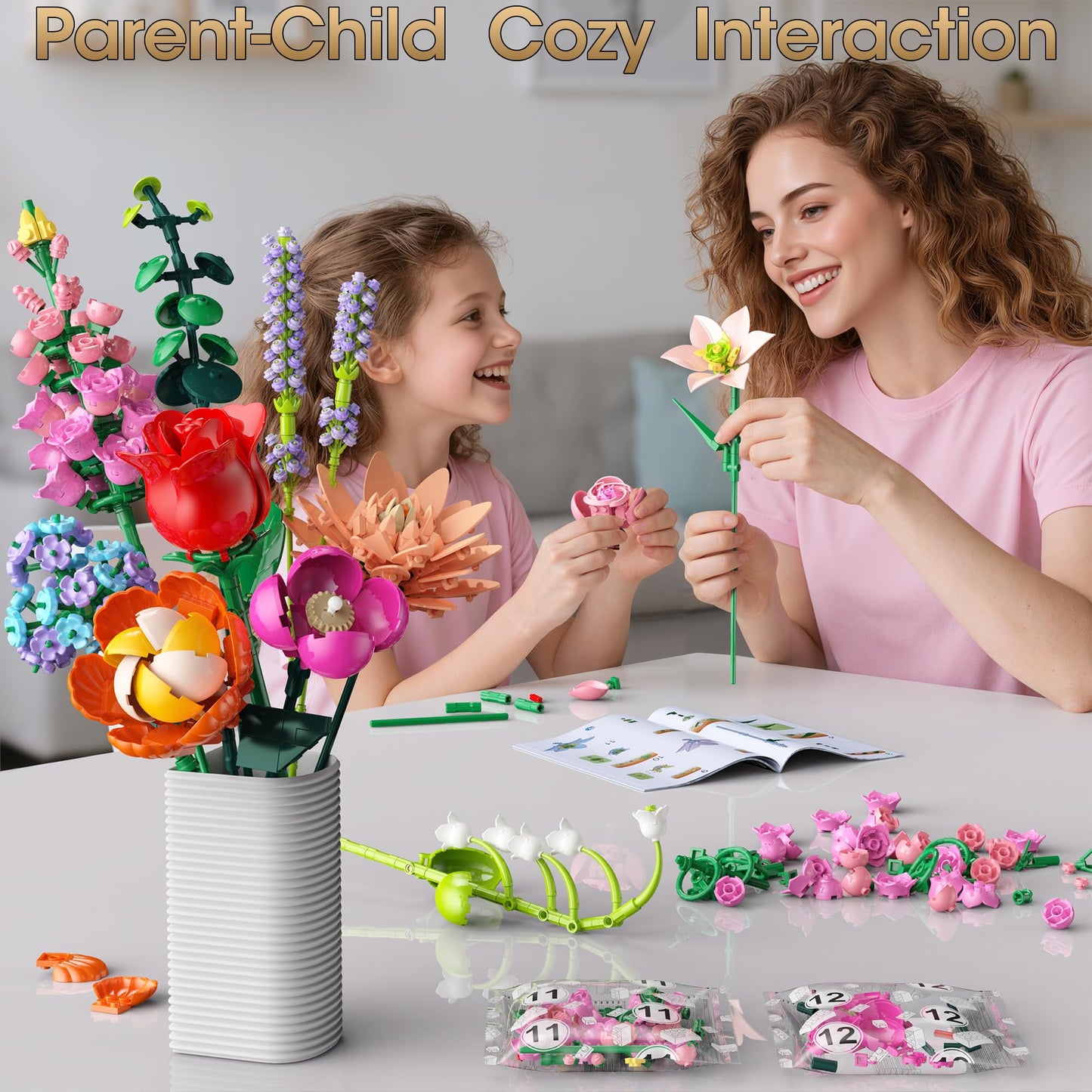 Flower Bouquet Building Set, 762Pcs Flowers Model Kit Creative STEM Toy for Home Office Decor, Valentine's Day/Birthday/Mother's Day for for Women Kids Girls