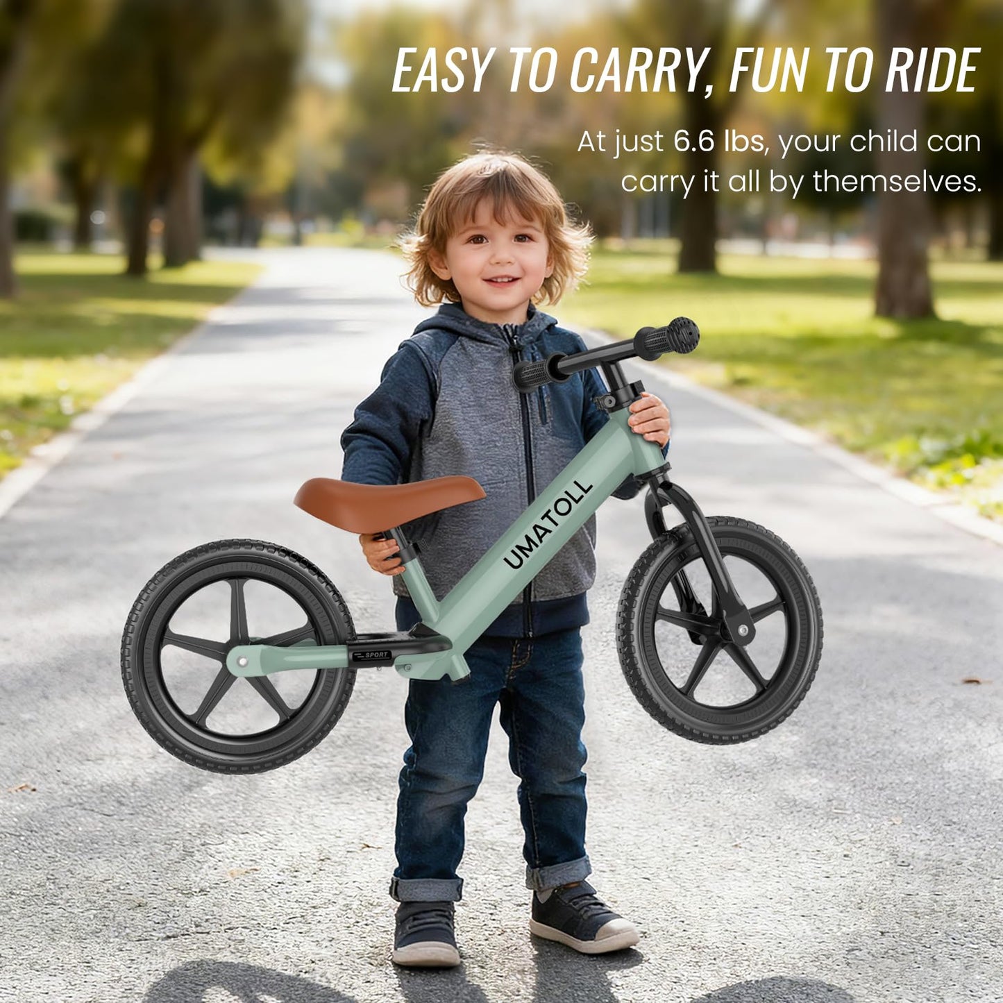 Umatoll Toddler Balance Bike for 2-5 Year Old, Adjustable Kids Toy Bicycle, Gift for Ages 2-3 Girls Boys (Green)
