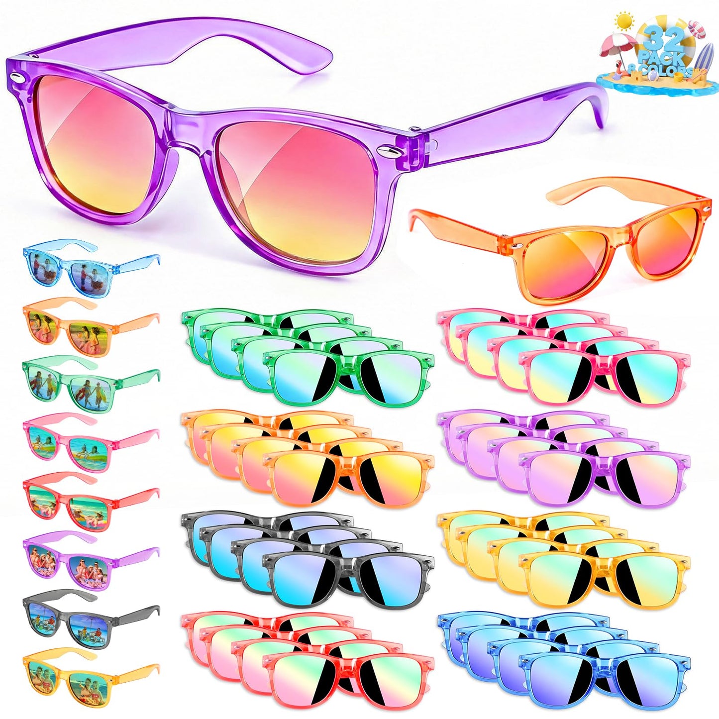Party Favors Kids Sunglasses - Toddler Sunglasses Bulk for Kid Age 3-8, Neon Glasses with UV 400 Protection for Boys Girls, Goodie Bags Stuffers for Birthday Classroom Graduation Gifts - 32 Packs